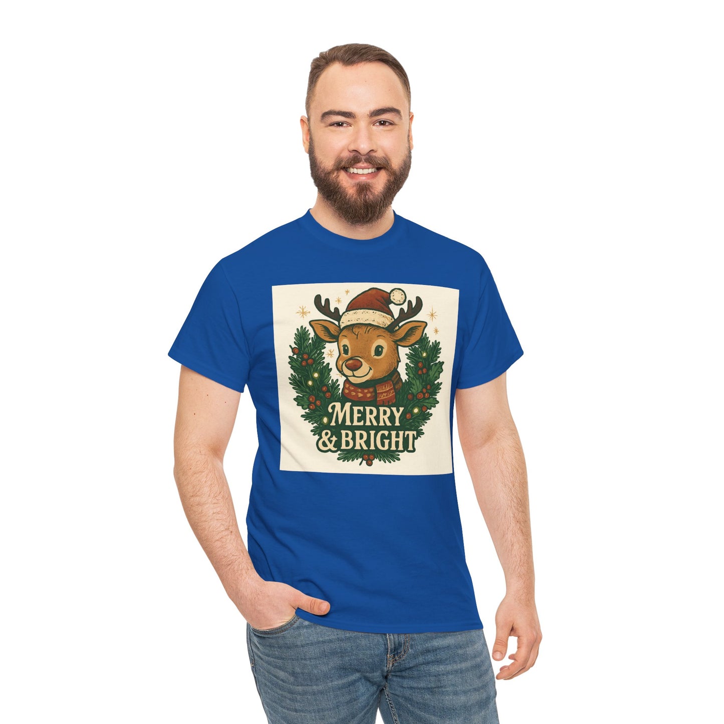 Merry & Bright Reindeer Christmas T-Shirt Printify