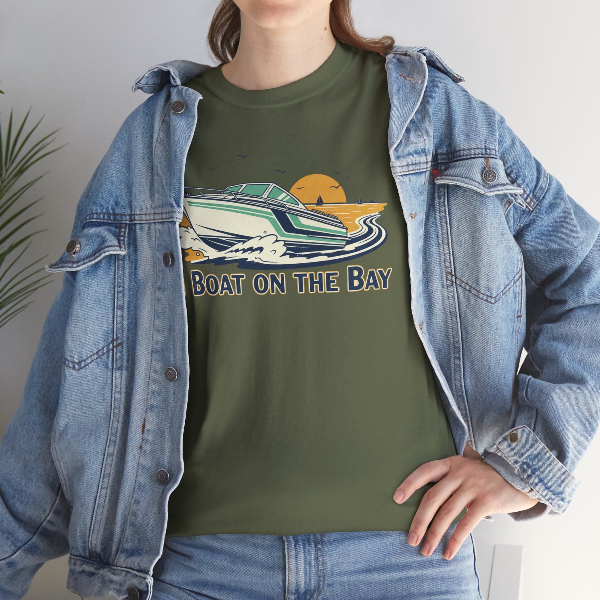 Boat on the Bay T-Shirt — Retro Motorboat Sunset Tee Printify