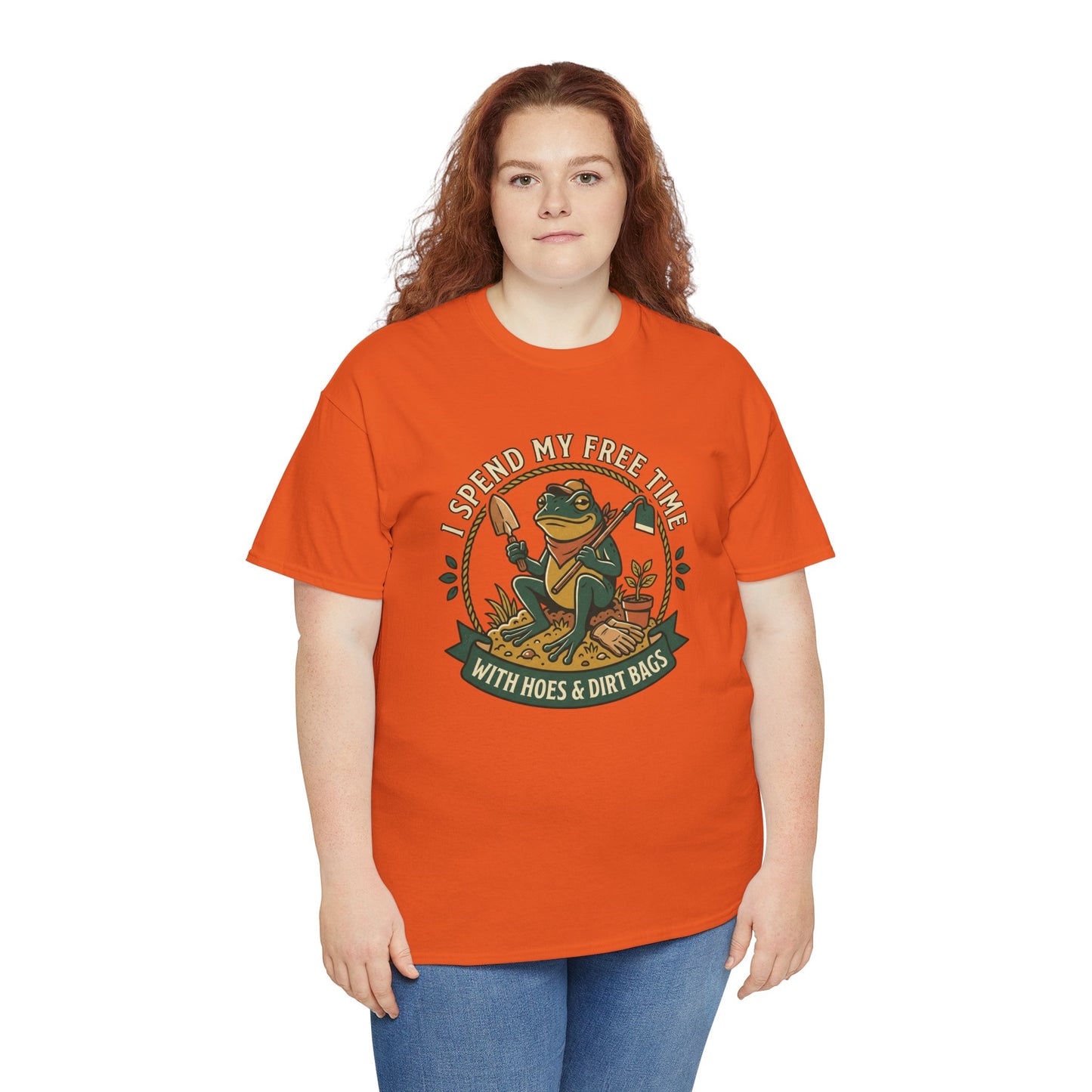 Gardening Frog T-Shirt — "I Spend My Free Time With Hoes & Dirt Bags" Funny Garden Tee