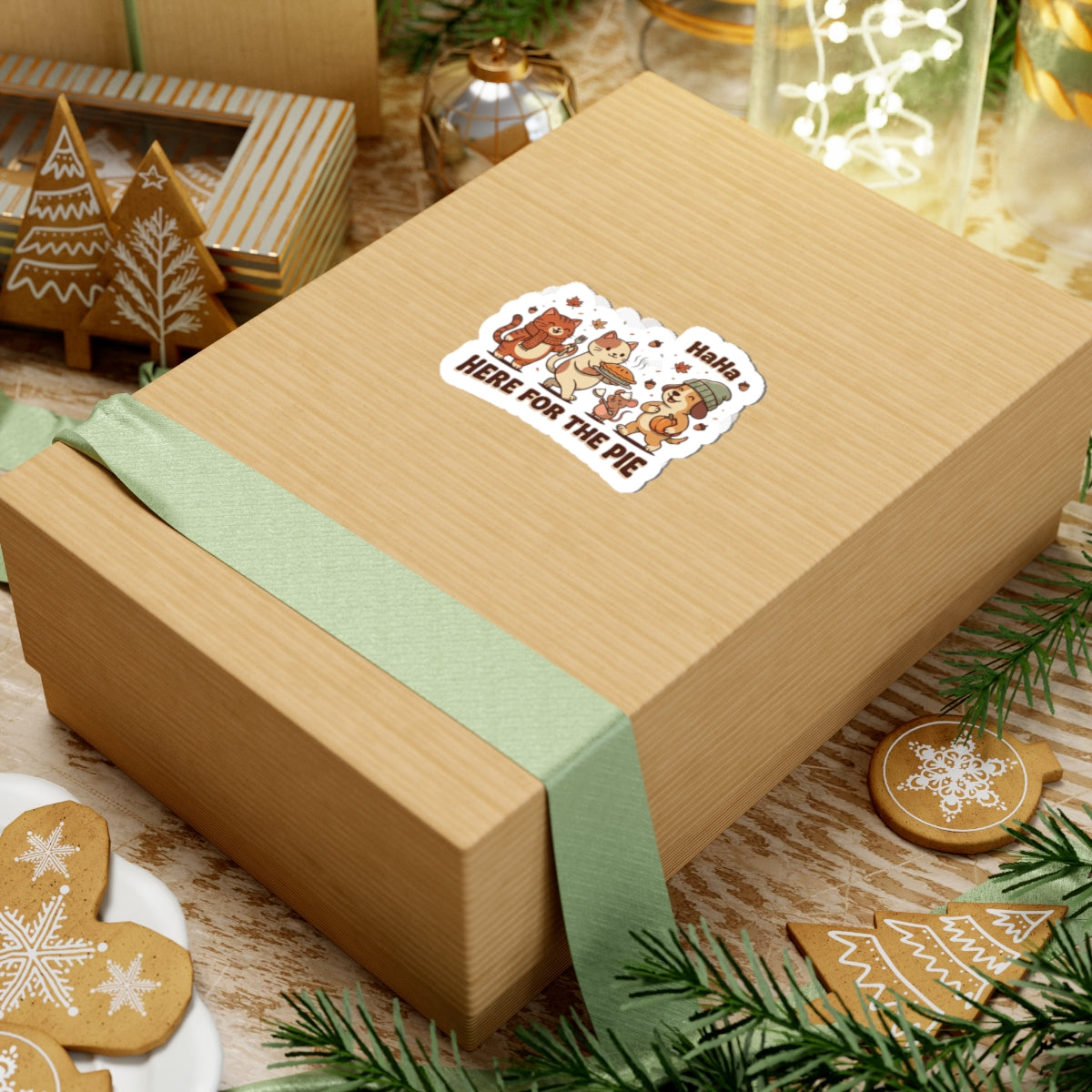 Here for the Pie Kiss-Cut Sticker | Thanksgiving, Fall Pie, Cute Cats