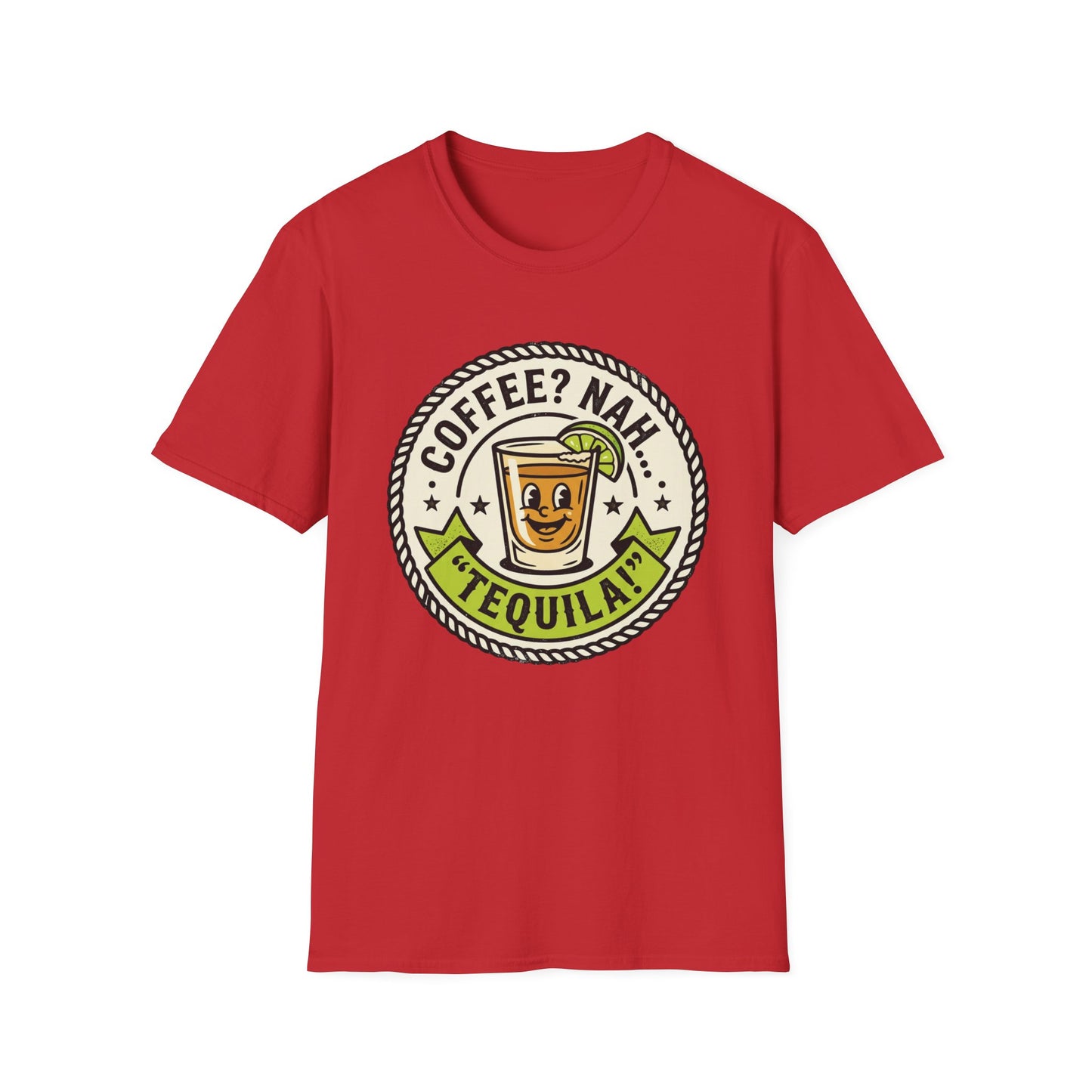 Coffee? Nah, Tequila! T-Shirt – Funny Shot Glass Graphic Tee for Party Lovers