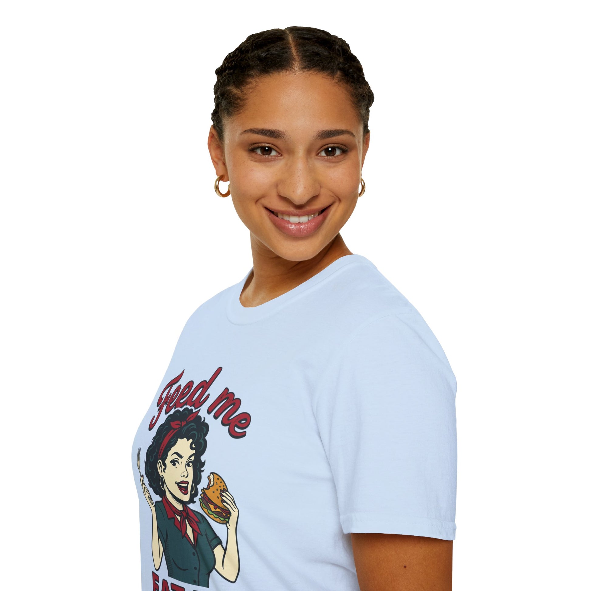 Feed Me Eat Me T-Shirt — Retro Pinup Burger Graphic Tee Printify