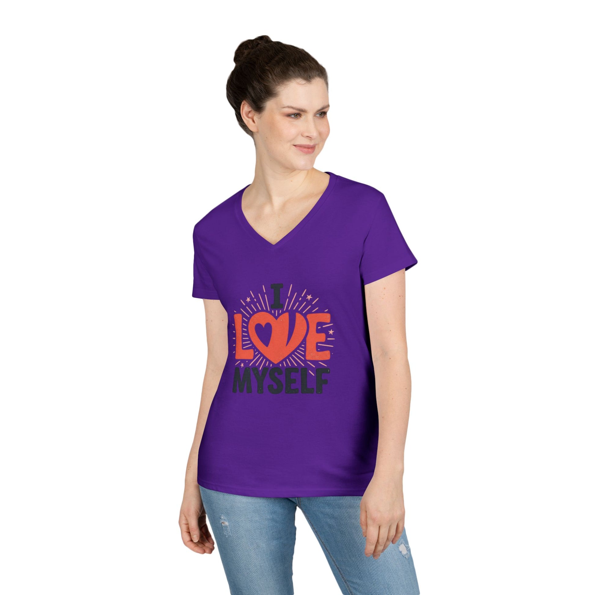 I Love Myself V-Neck Tee — Self-Love Women's T-Shirt Printify