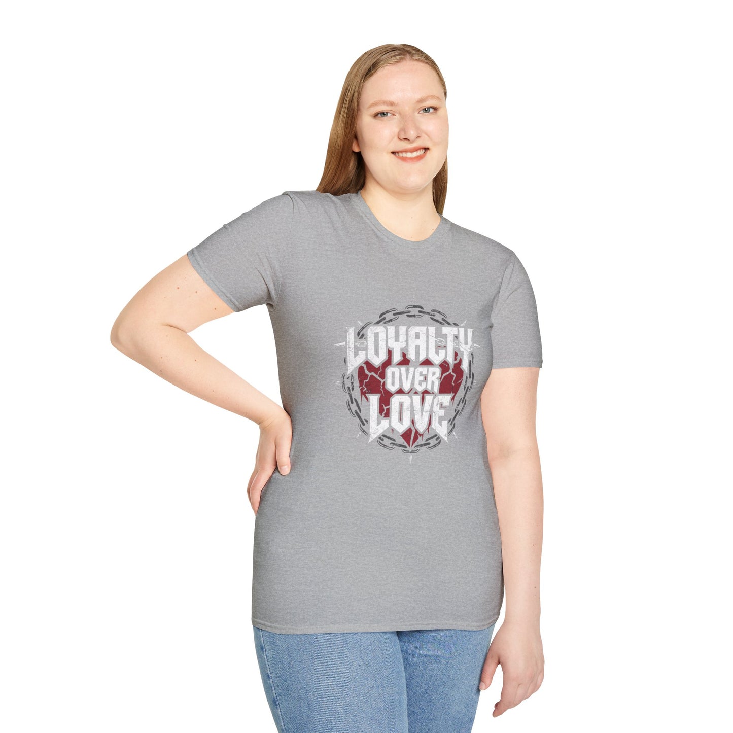 Loyalty Over Love T-Shirt — Edgy Heart & Chain Graphic Tee