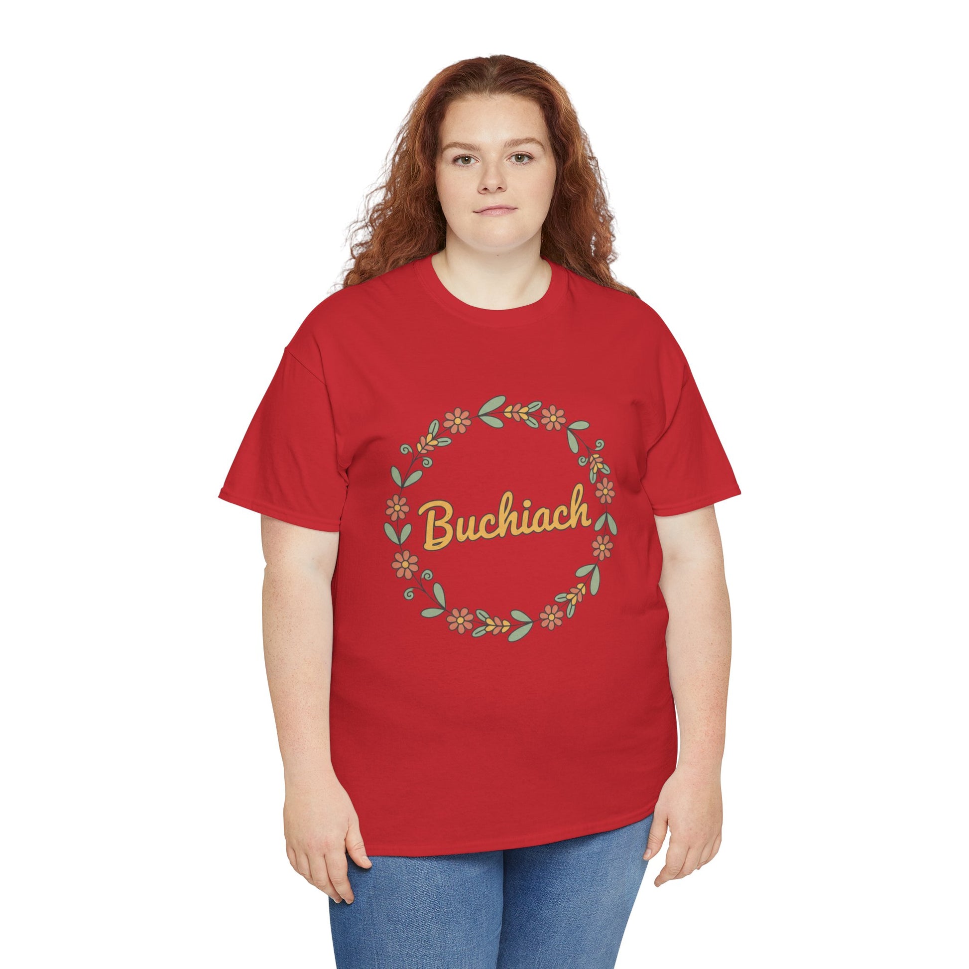 Buchiach Floral Wreath T-Shirt — Retro Script Garden Tee Printify