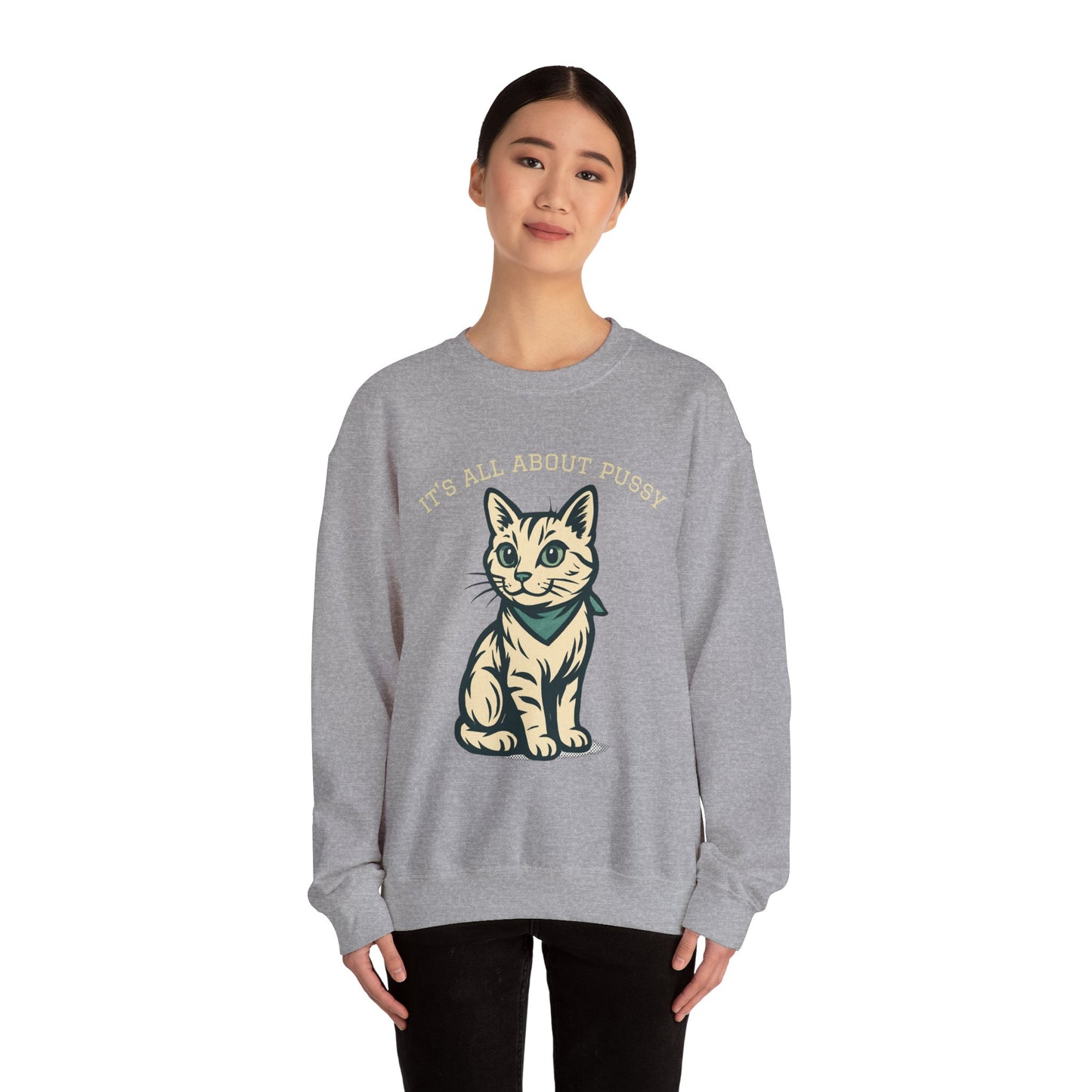 Cute Kitten Pullover Sweatshirt — Vintage Cat Illustration Crewneck