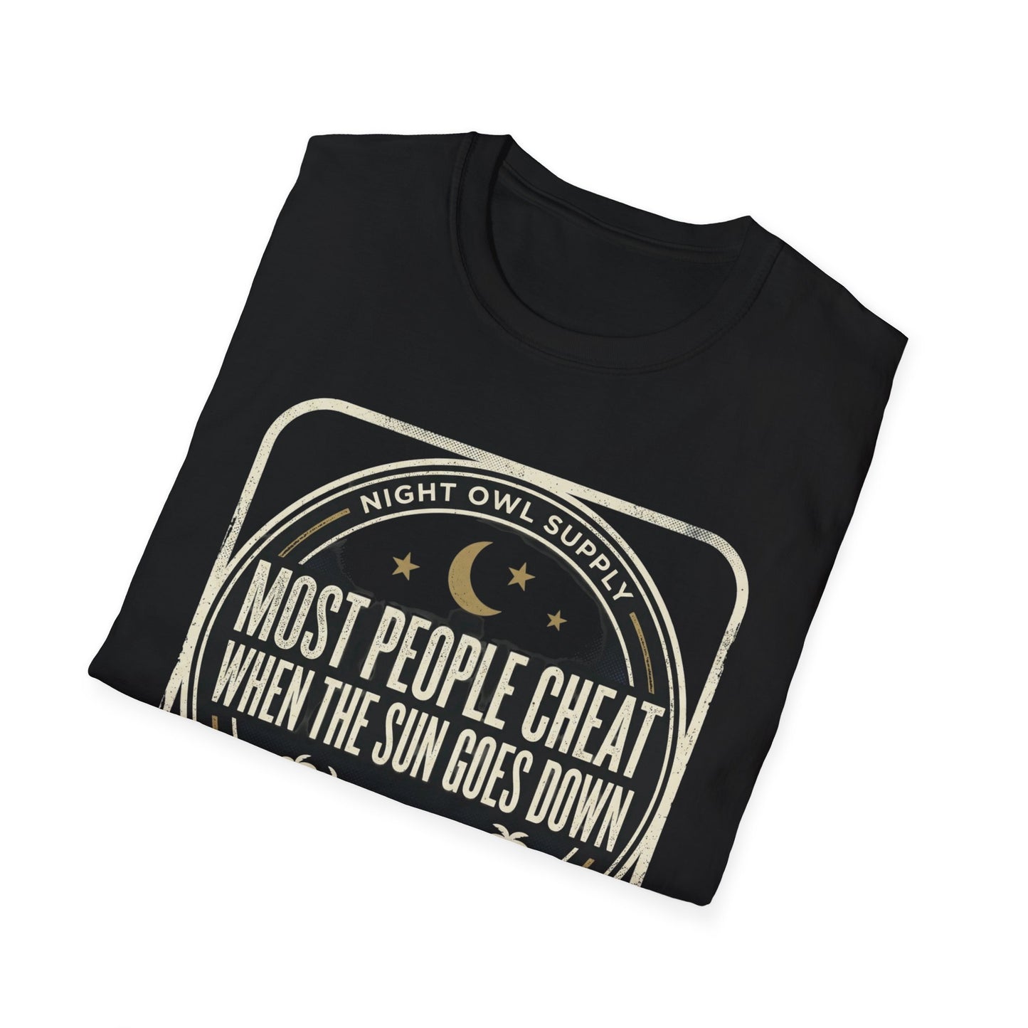 “Most People Cheat When The Sun Goes Down” Vintage Graphic Tee-Night Owl T-Shirt