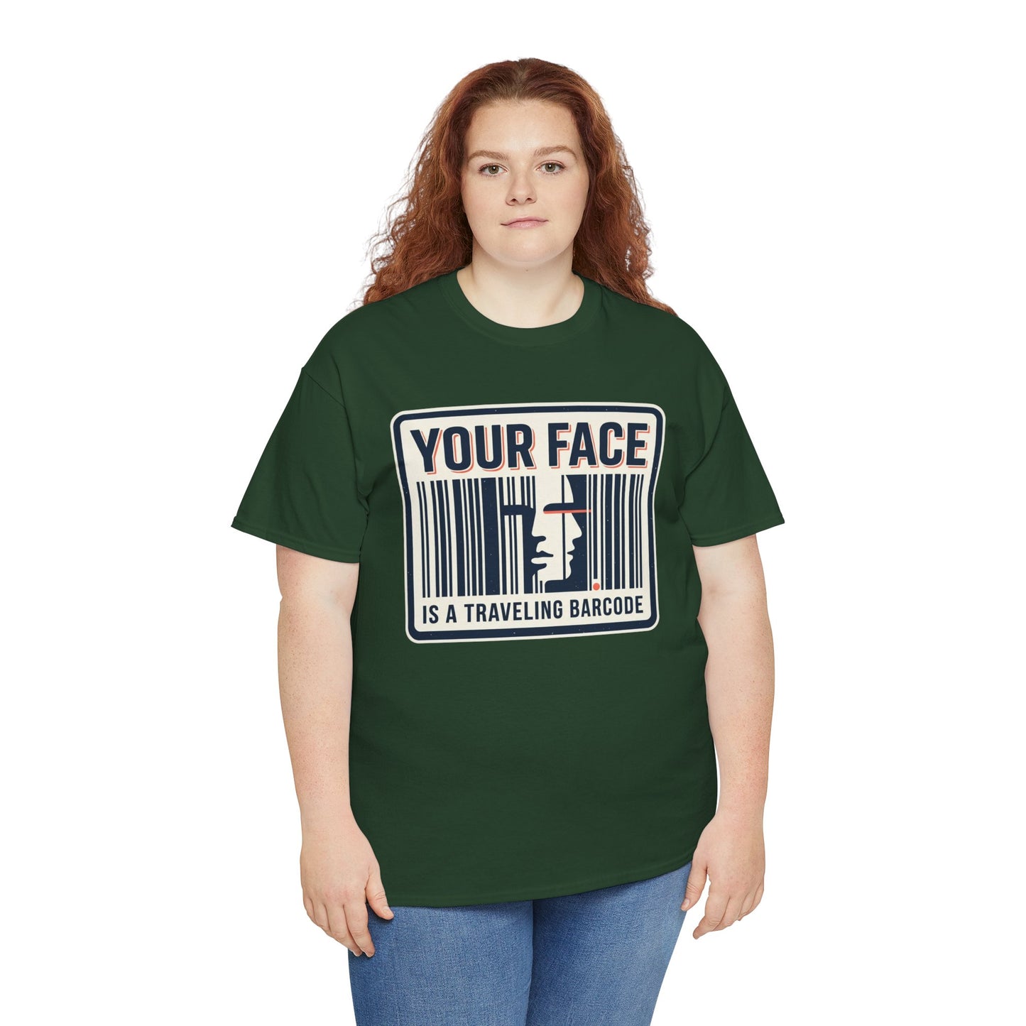 "Your Face Is a Traveling Barcode" Graphic Tee