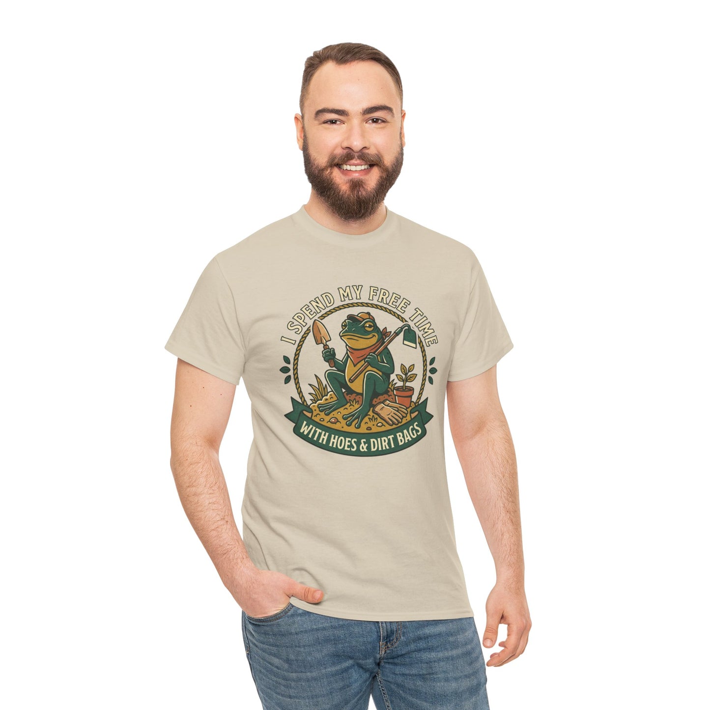 Gardening Frog T-Shirt — "I Spend My Free Time With Hoes & Dirt Bags" Funny Garden Tee