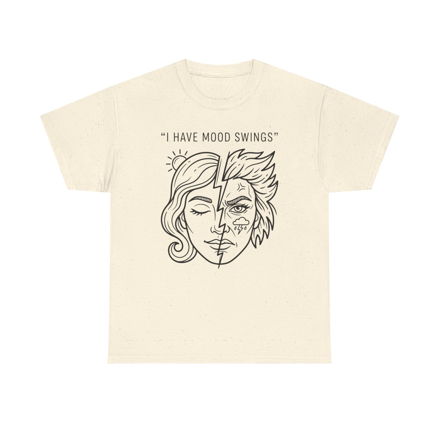 Mood Swings Graphic Tee — Split Face Line Art "I Have Mood Swings" T-Shirt Printify