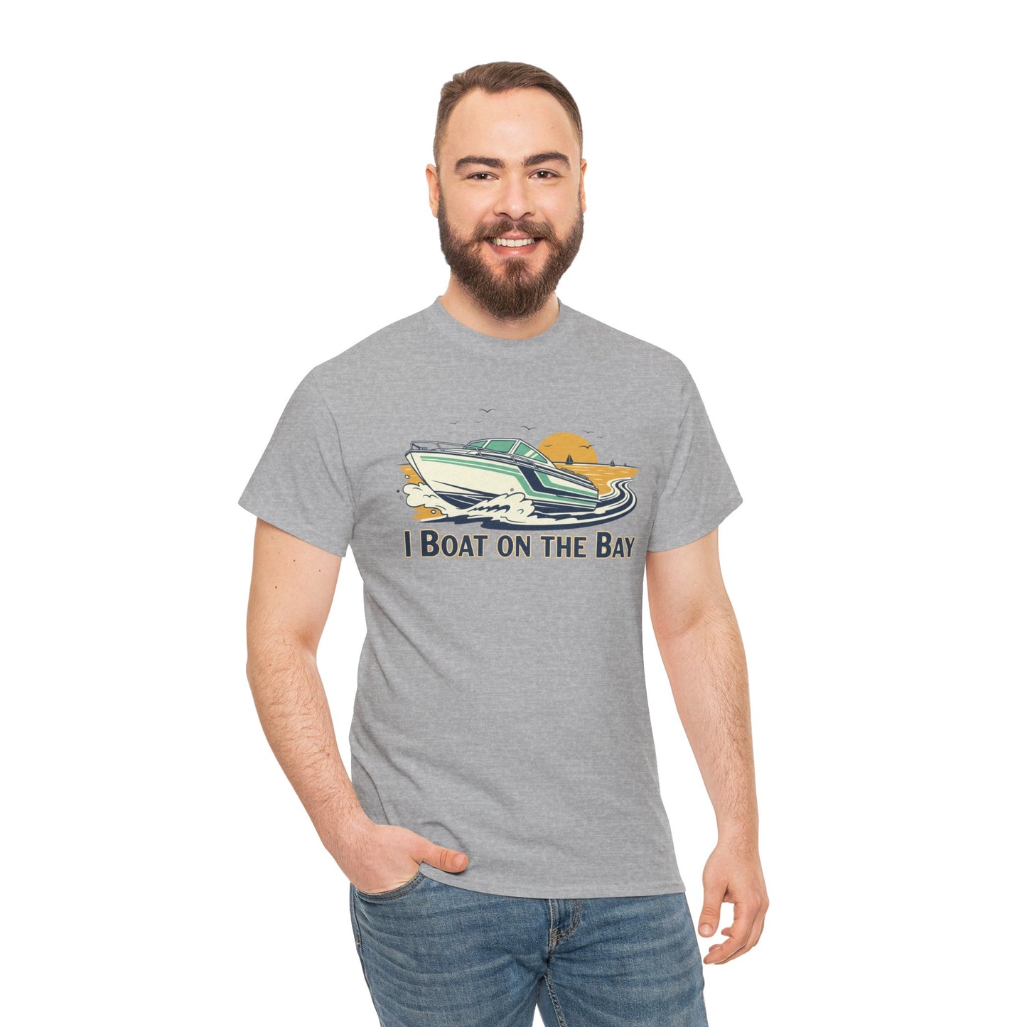 Boat on the Bay T-Shirt — Retro Motorboat Sunset Tee Printify