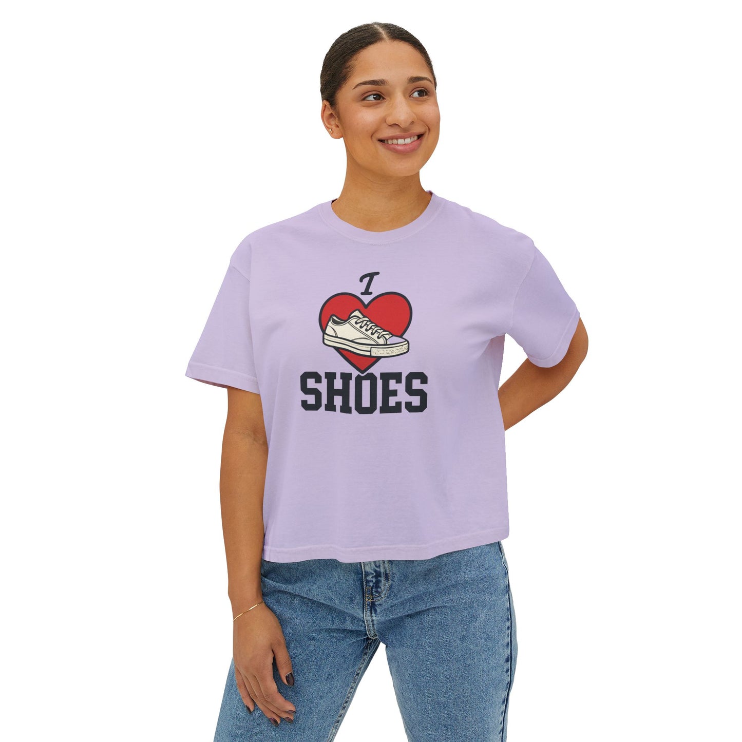 I Heart Shoes Women's Boxy Tee – Cute Sneaker Lover T-Shirt