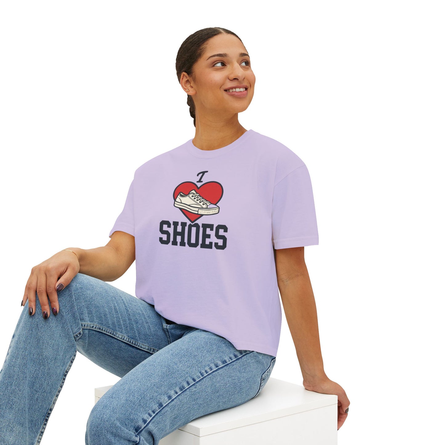 I Heart Shoes Women's Boxy Tee – Cute Sneaker Lover T-Shirt
