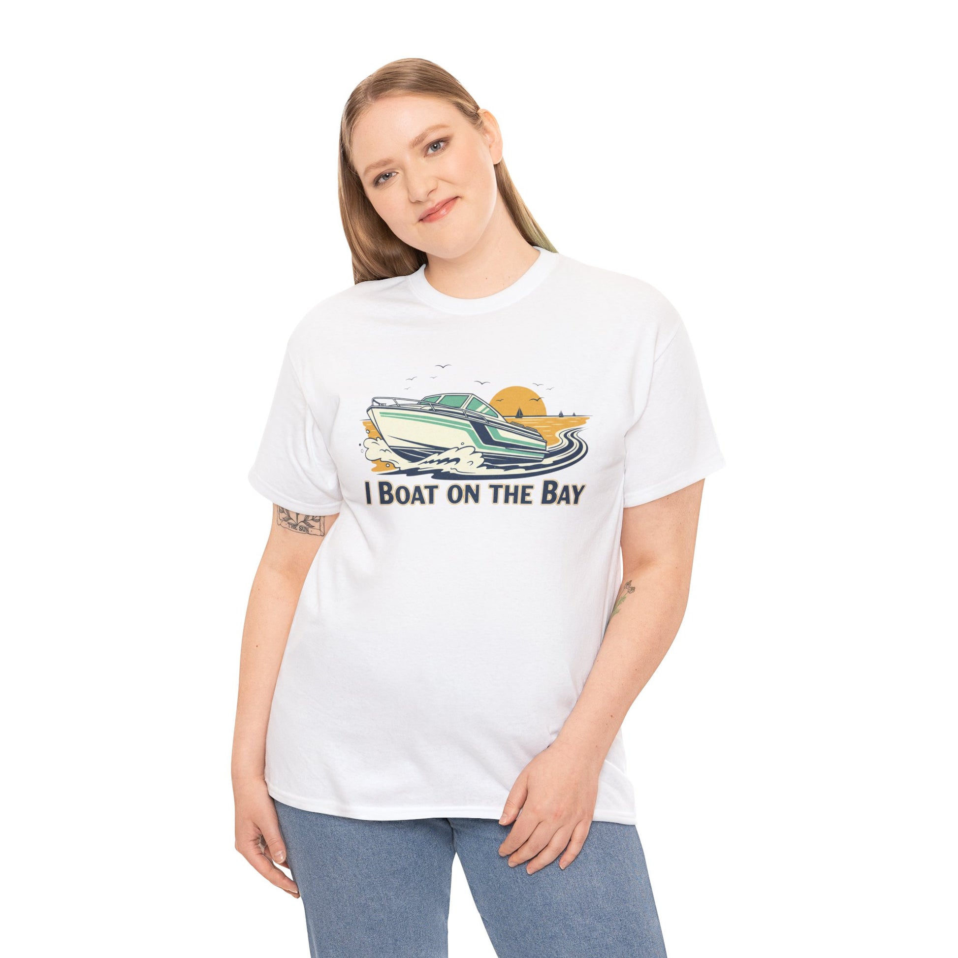 Boat on the Bay T-Shirt — Retro Motorboat Sunset Tee Printify
