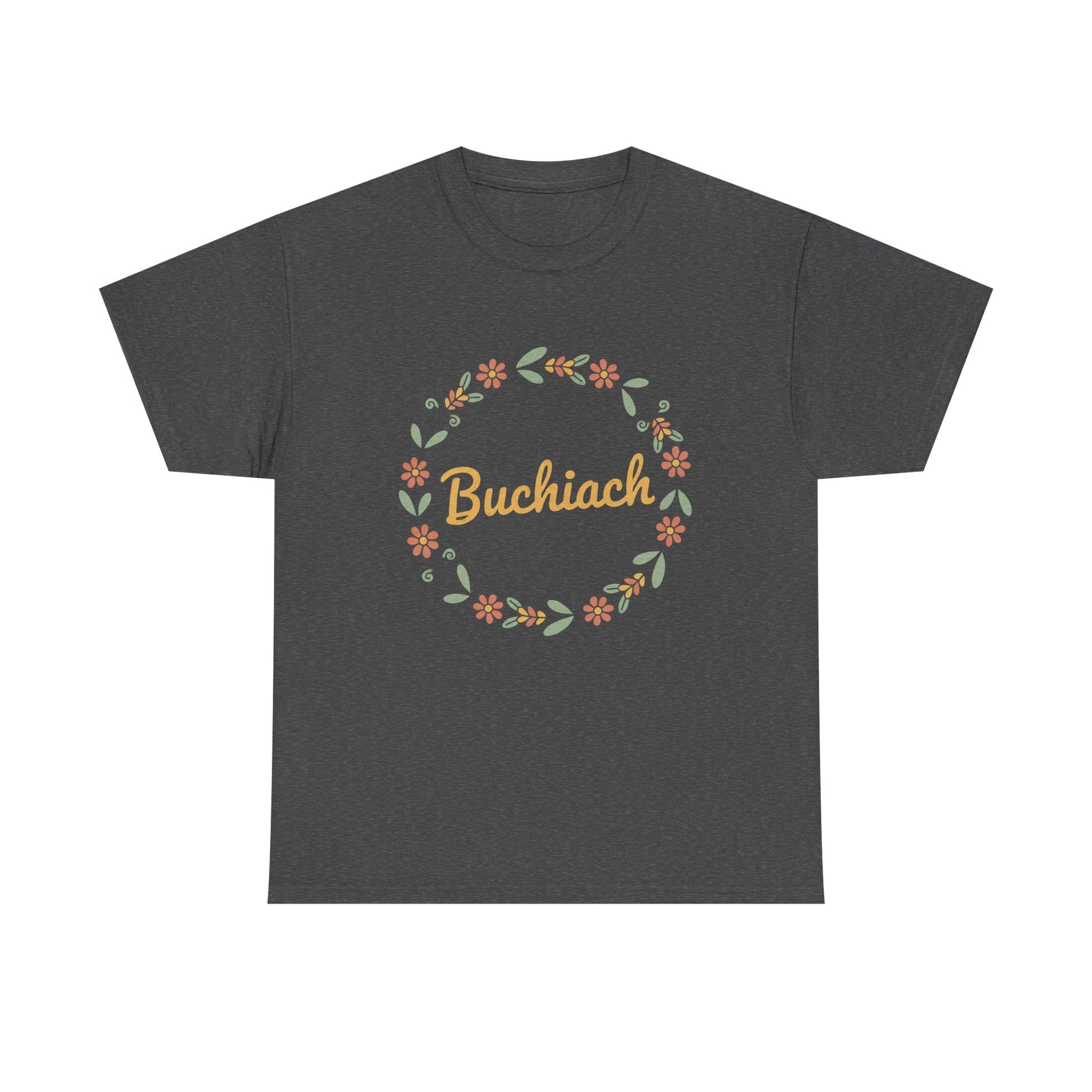 Buchiach Floral Wreath T-Shirt — Retro Script Garden Tee Printify