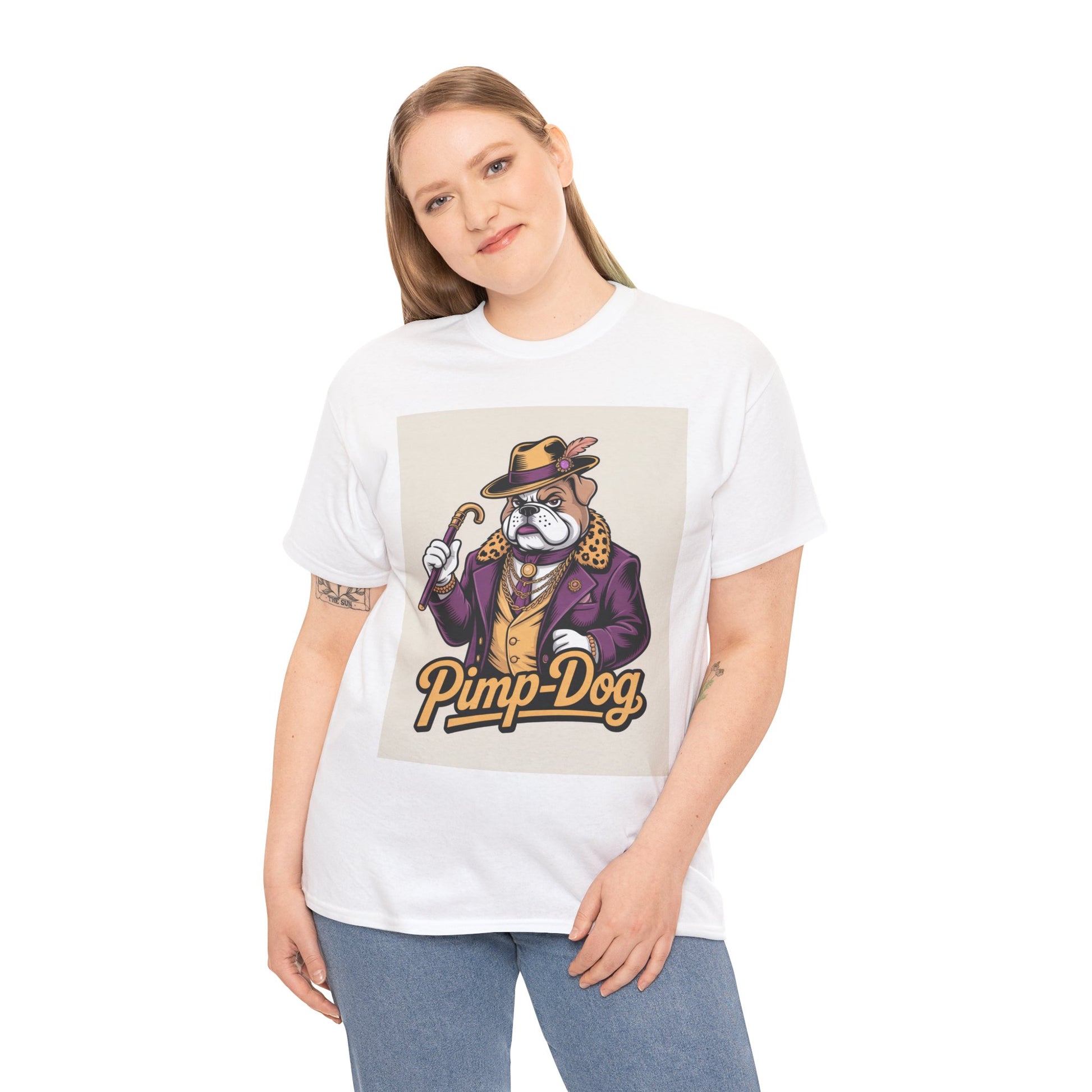 Pimp-Dog Graphic Tee — Retro Bulldog Character Shirt Printify