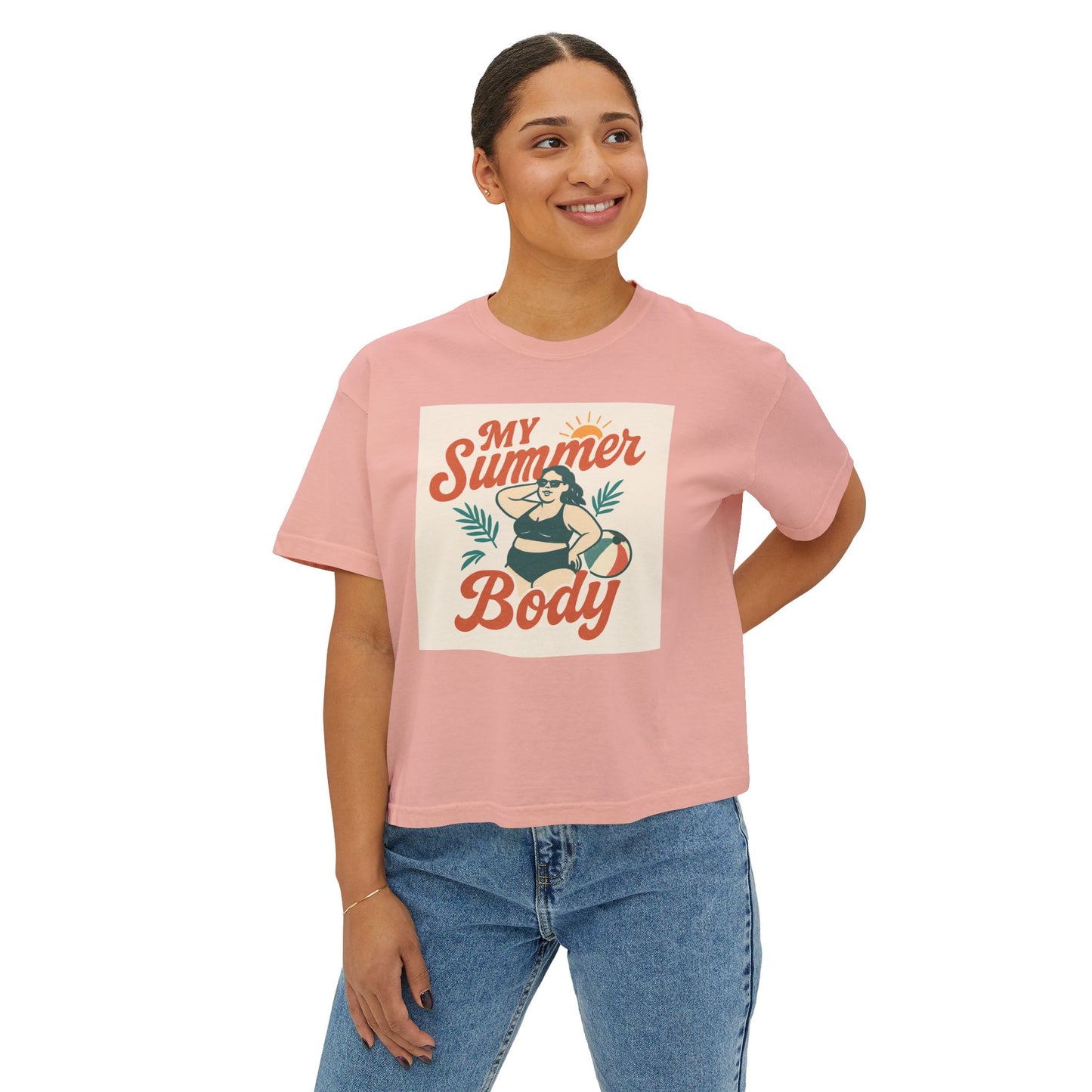 My Summer Body Boxy Tee — Retro Beach Graphic Women’s T‑Shirt