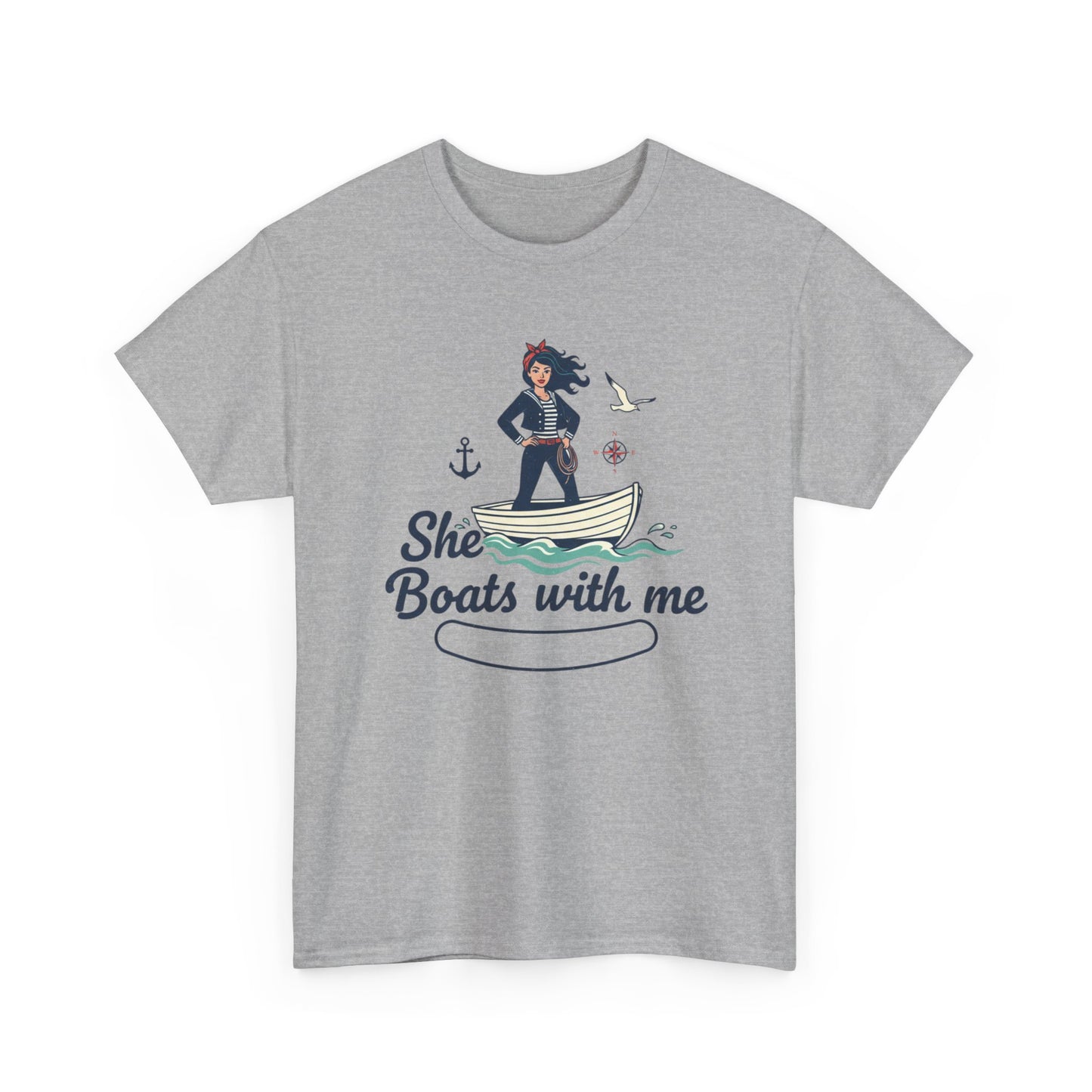 T-Shirt — "She Boats With Me" Nautical Couple Tee Printify