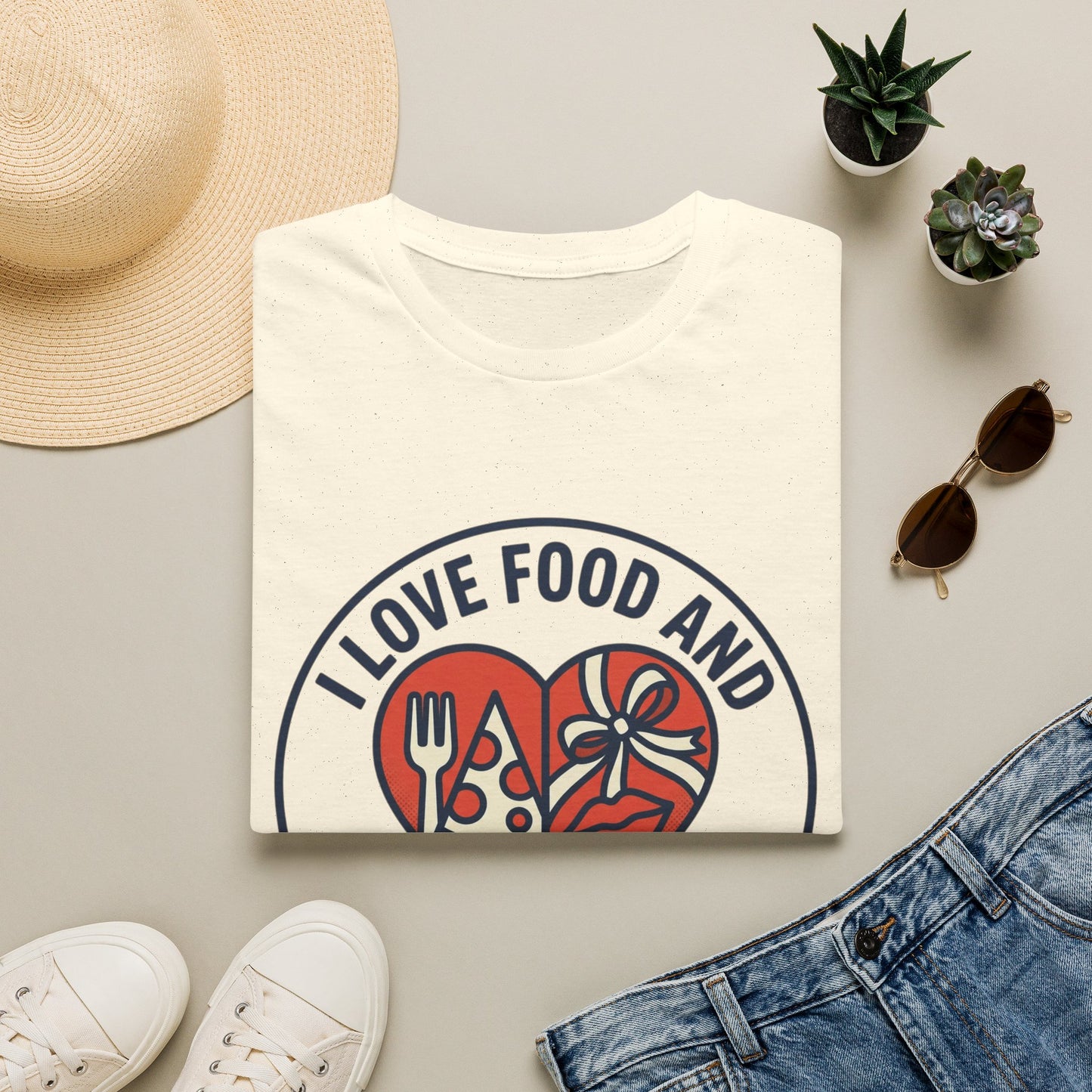 "I Love Food and Sexual Favors" Graphic Tee (Heart Pizza & Candy Design)