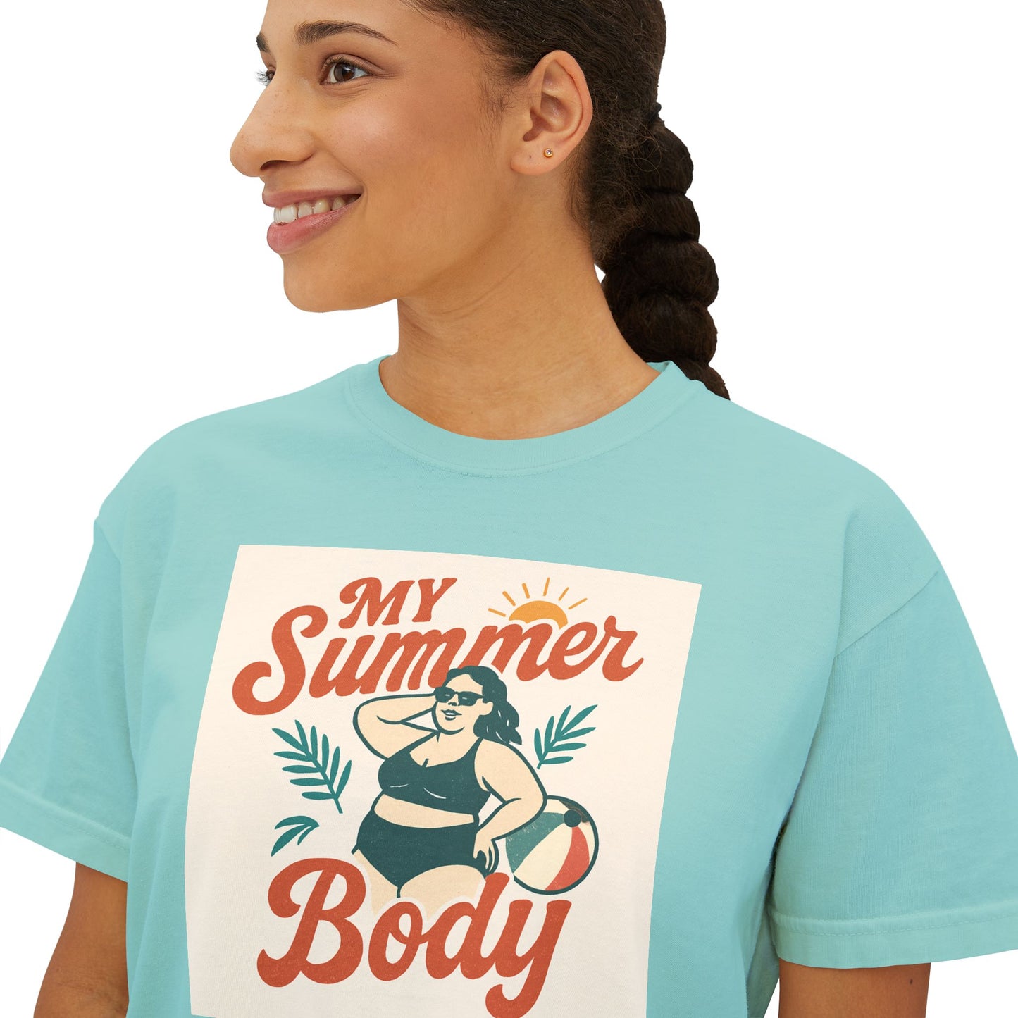 My Summer Body Boxy Tee — Retro Beach Graphic Women’s T‑Shirt
