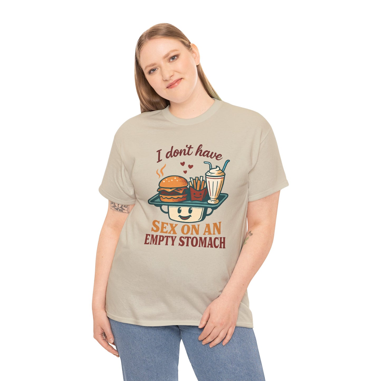 "I Don't Have Sex on an Empty Stomach" Burger & Milkshake Funny T-Shirt