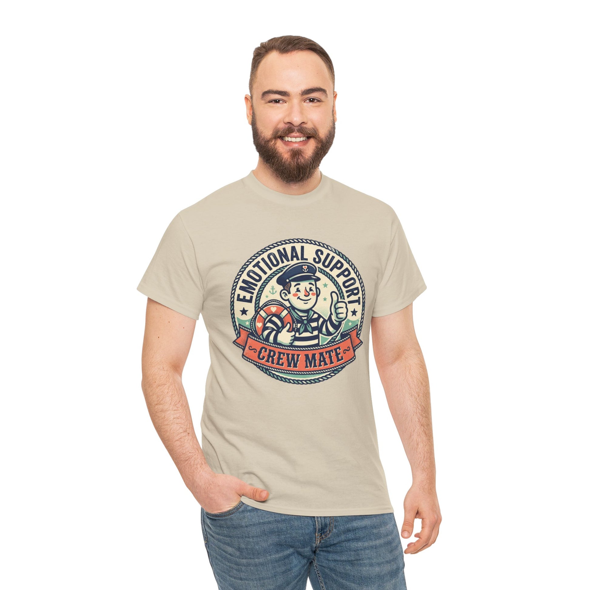Emotional Support Crew Mate T‑Shirt — Retro Nautical Crewmate Tee Printify