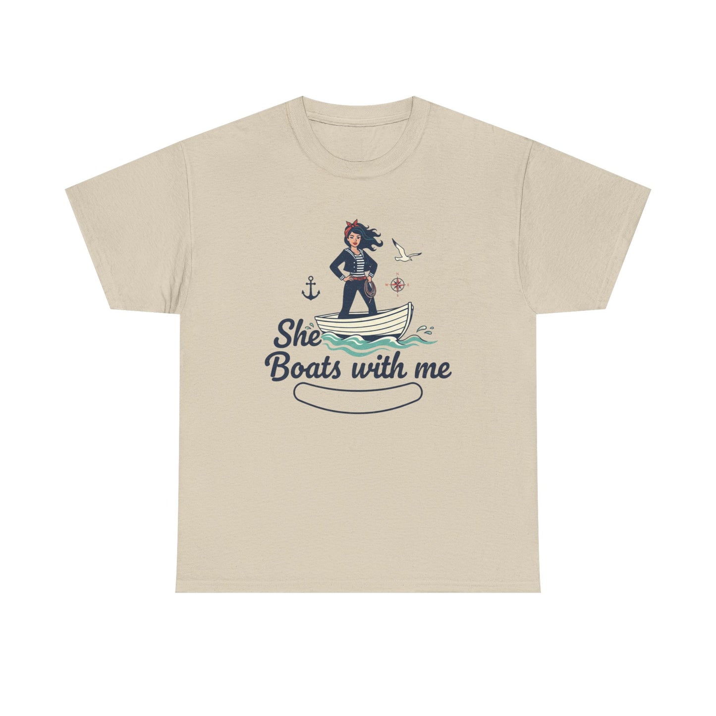 T-Shirt — "She Boats With Me" Nautical Couple Tee Printify