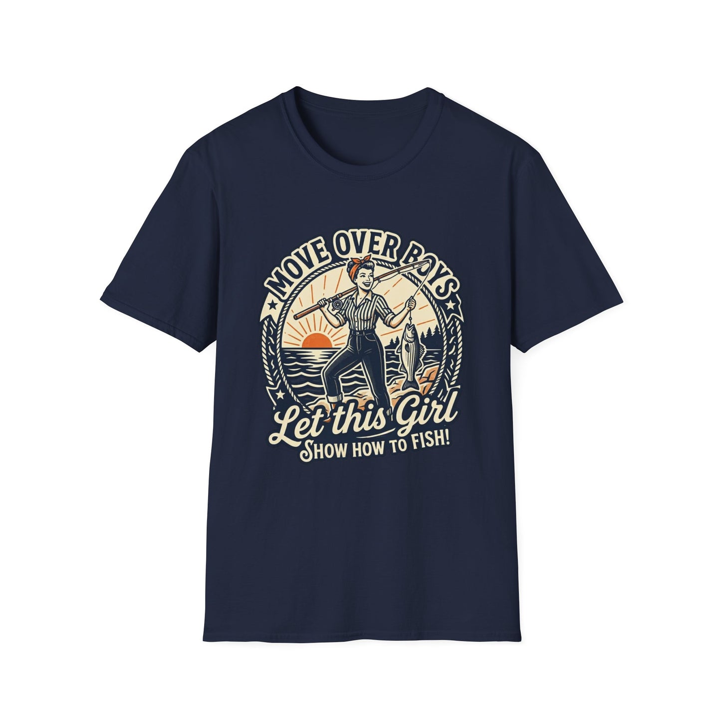 "Move Over Boys, Let This Girl Show How to Fish" Vintage Design - Fishing T-Shirt
