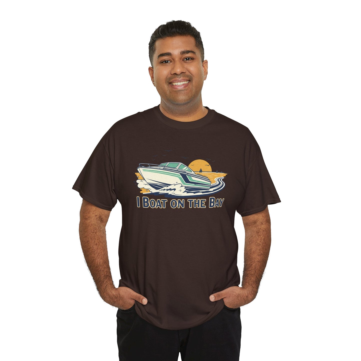 Boat on the Bay T-Shirt — Retro Motorboat Sunset Tee Printify