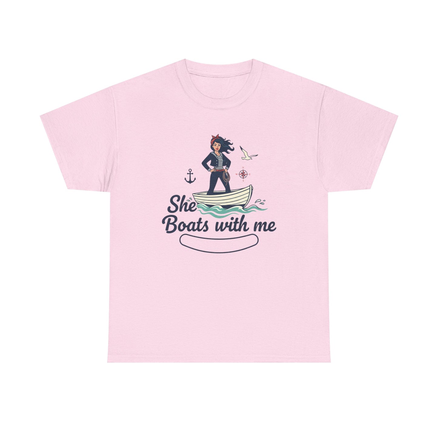 T-Shirt — "She Boats With Me" Nautical Couple Tee Printify
