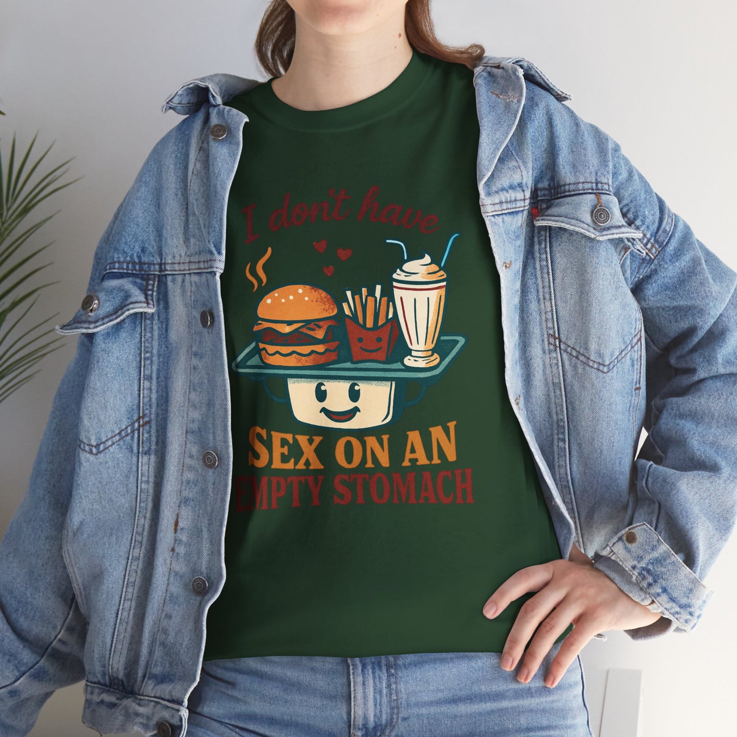"I Don't Have Sex on an Empty Stomach" Burger & Milkshake Funny T-Shirt