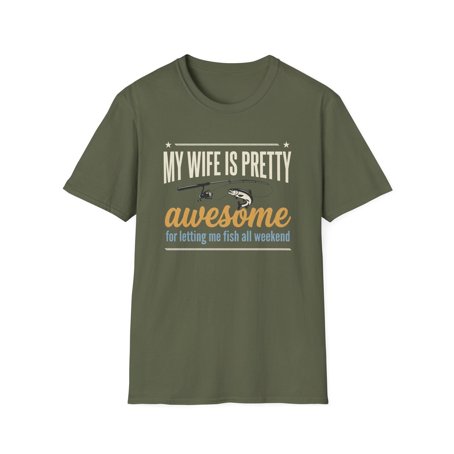 My Wife Is Pretty Awesome Fishing T-Shirt — Funny Husband Gift for Anglers