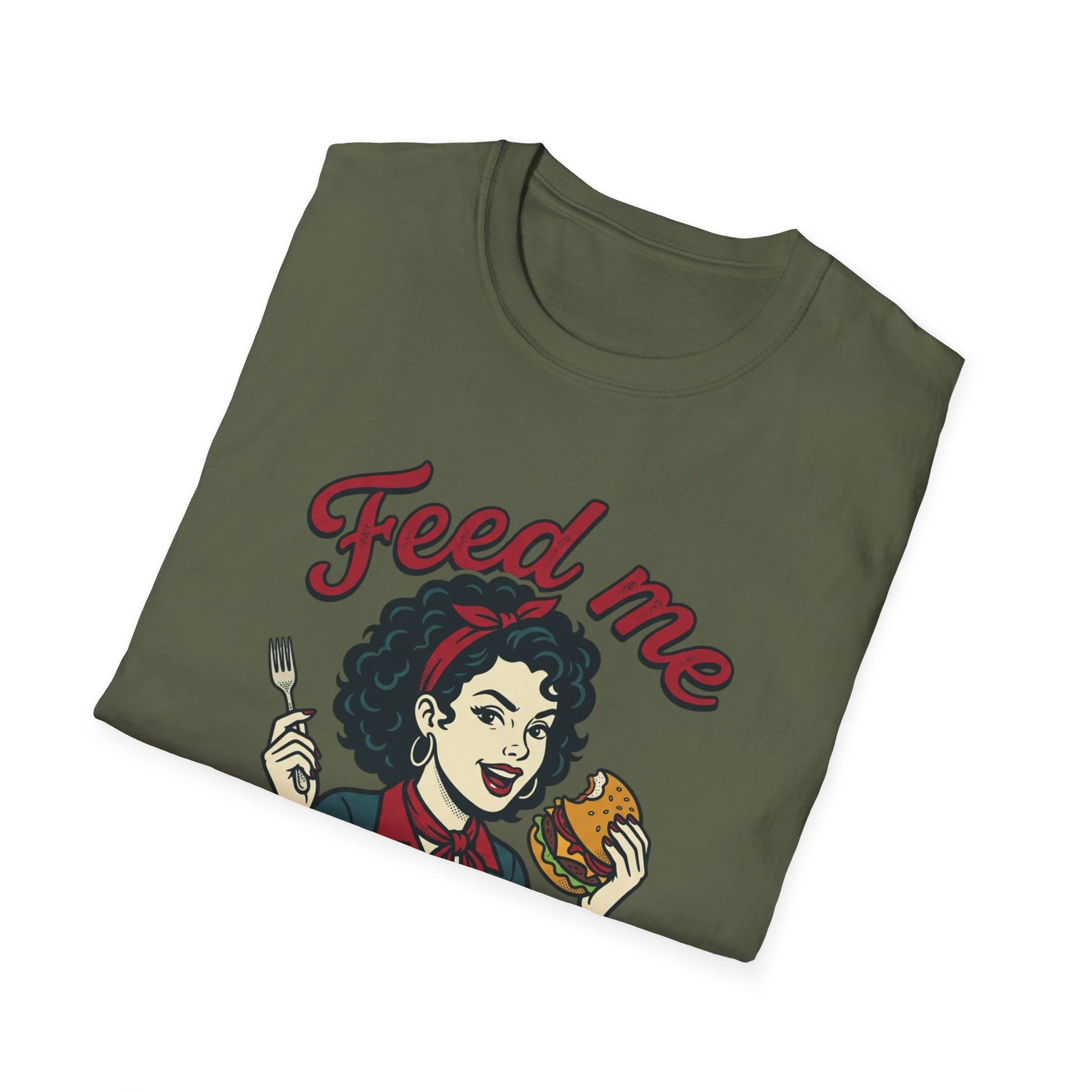 Feed Me Eat Me T-Shirt — Retro Pinup Burger Graphic Tee Printify