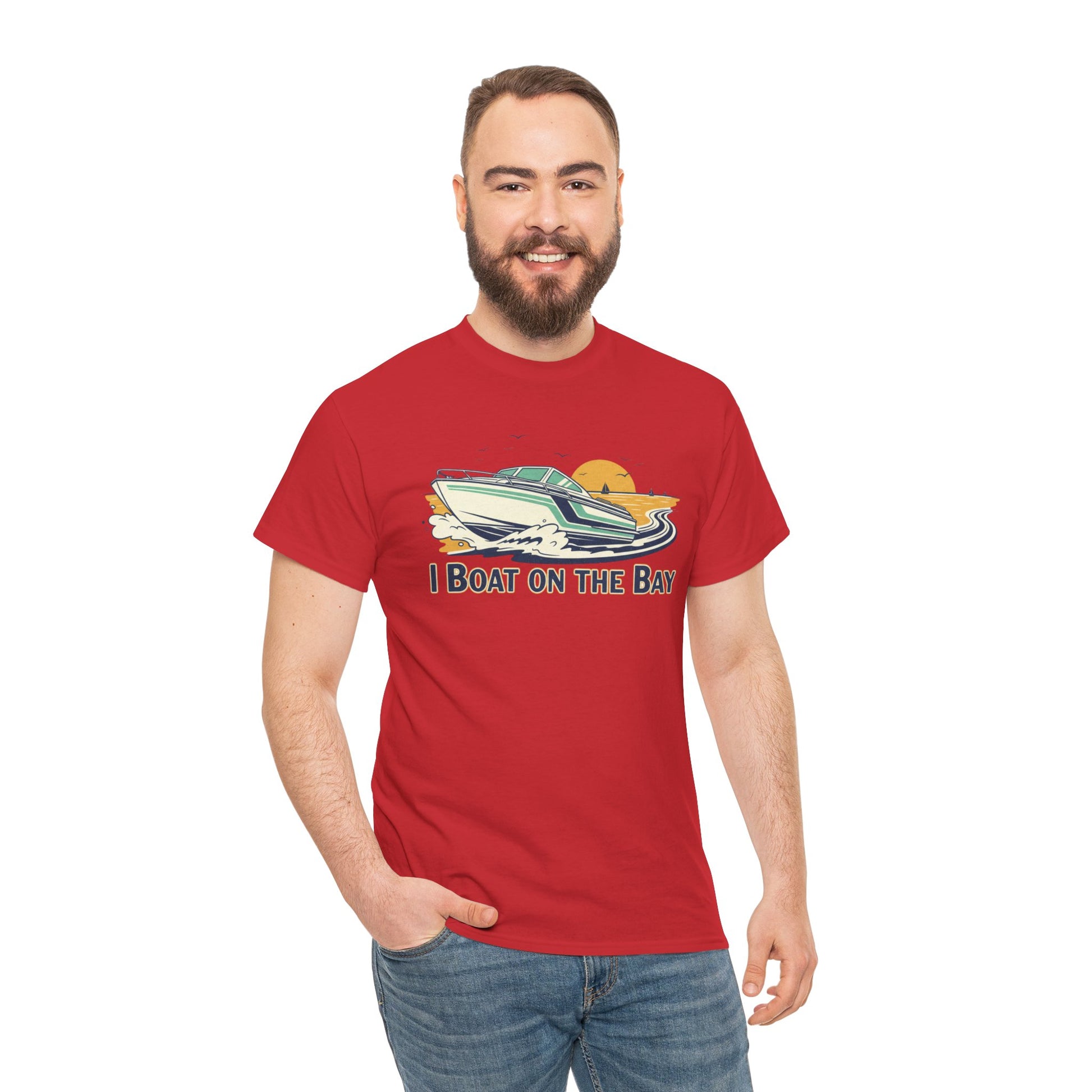 Boat on the Bay T-Shirt — Retro Motorboat Sunset Tee Printify
