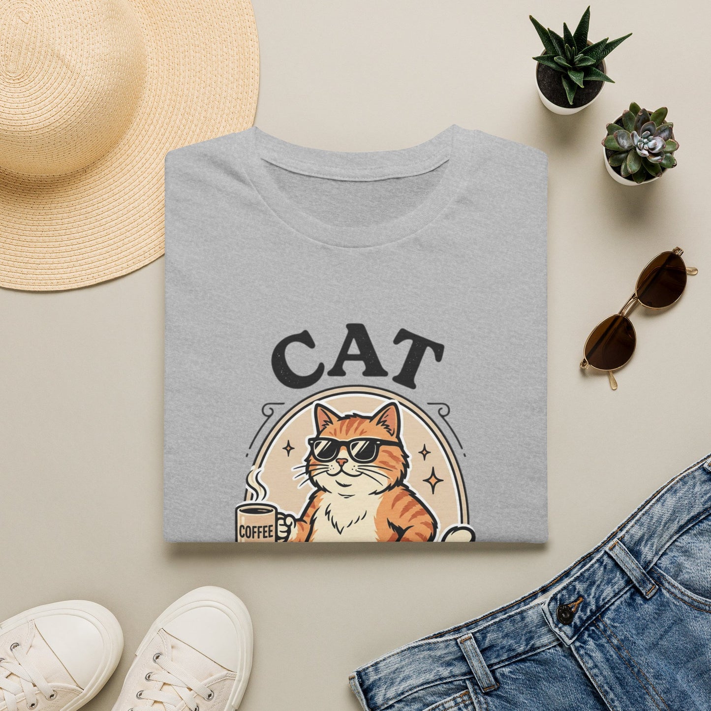 Cat Dad T‑Shirt — Cool Cat with Coffee Graphic Tee