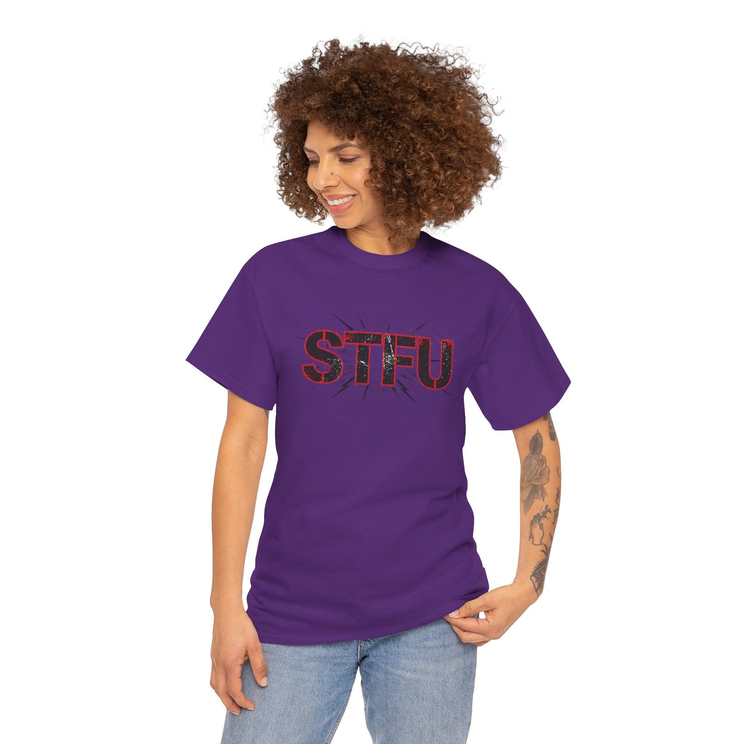 STFU Graphic Tee — Bold Distressed Text Shirt for Statement Style Printify