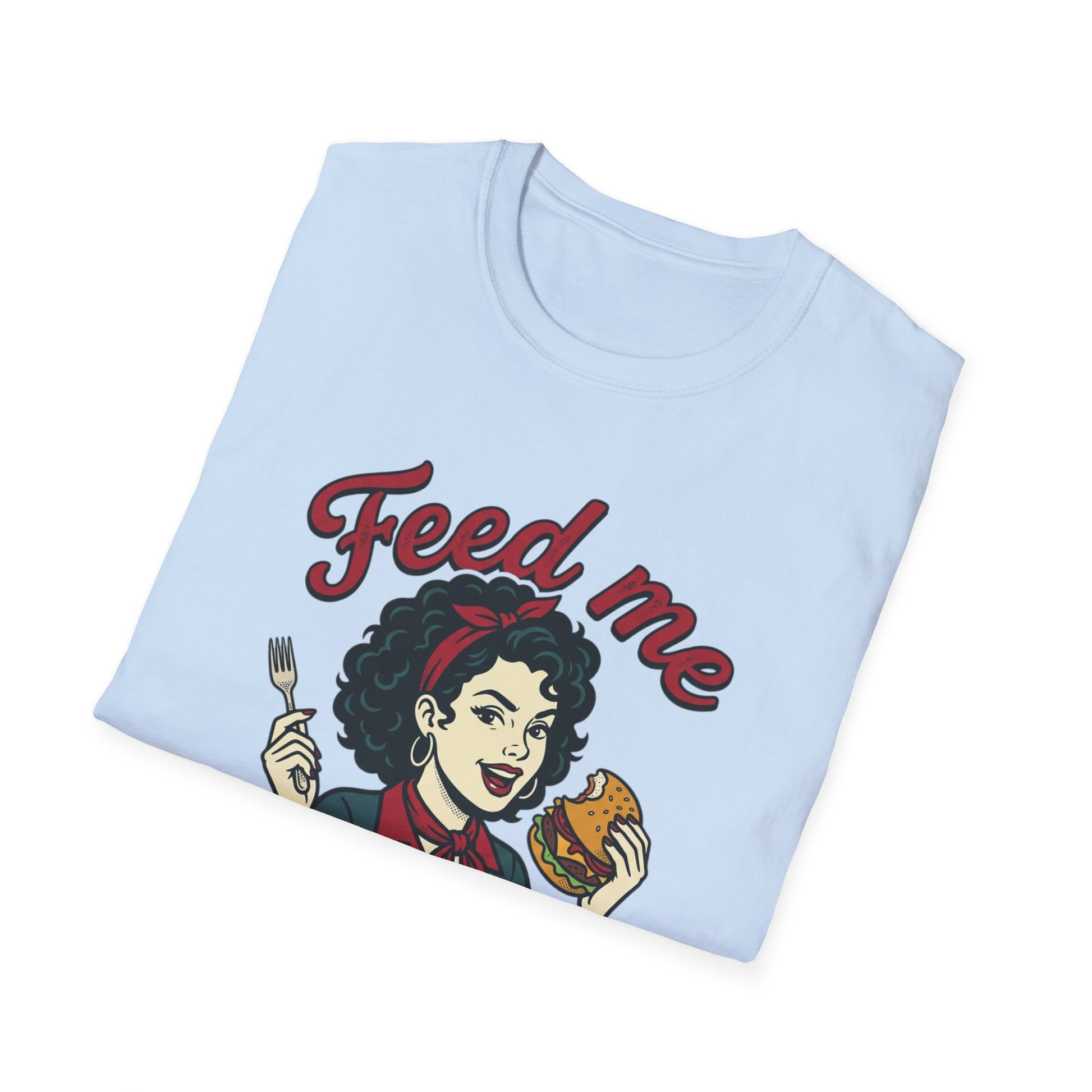 Feed Me Eat Me T-Shirt — Retro Pinup Burger Graphic Tee Printify