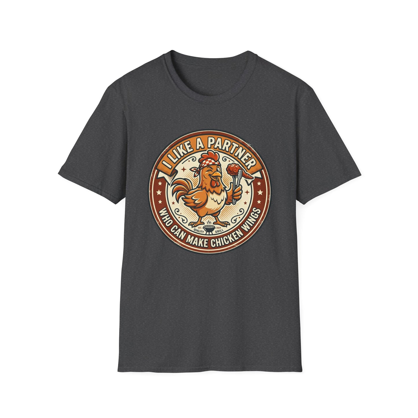 Funny Chicken Wings T-Shirt — "I Like A Partner Who Can Make Chicken Wings" Crew Tee