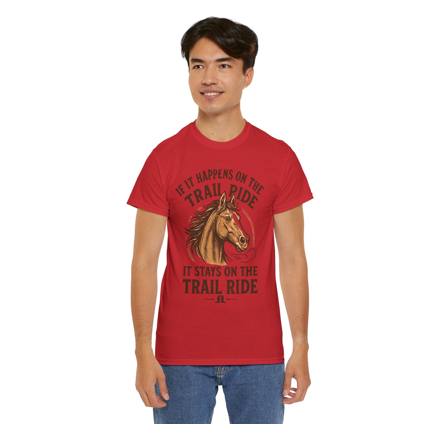 Trail Ride T-Shirt — "If It Happens On The Trail Ride, It Stays On The Trail Ride" Horse Tee