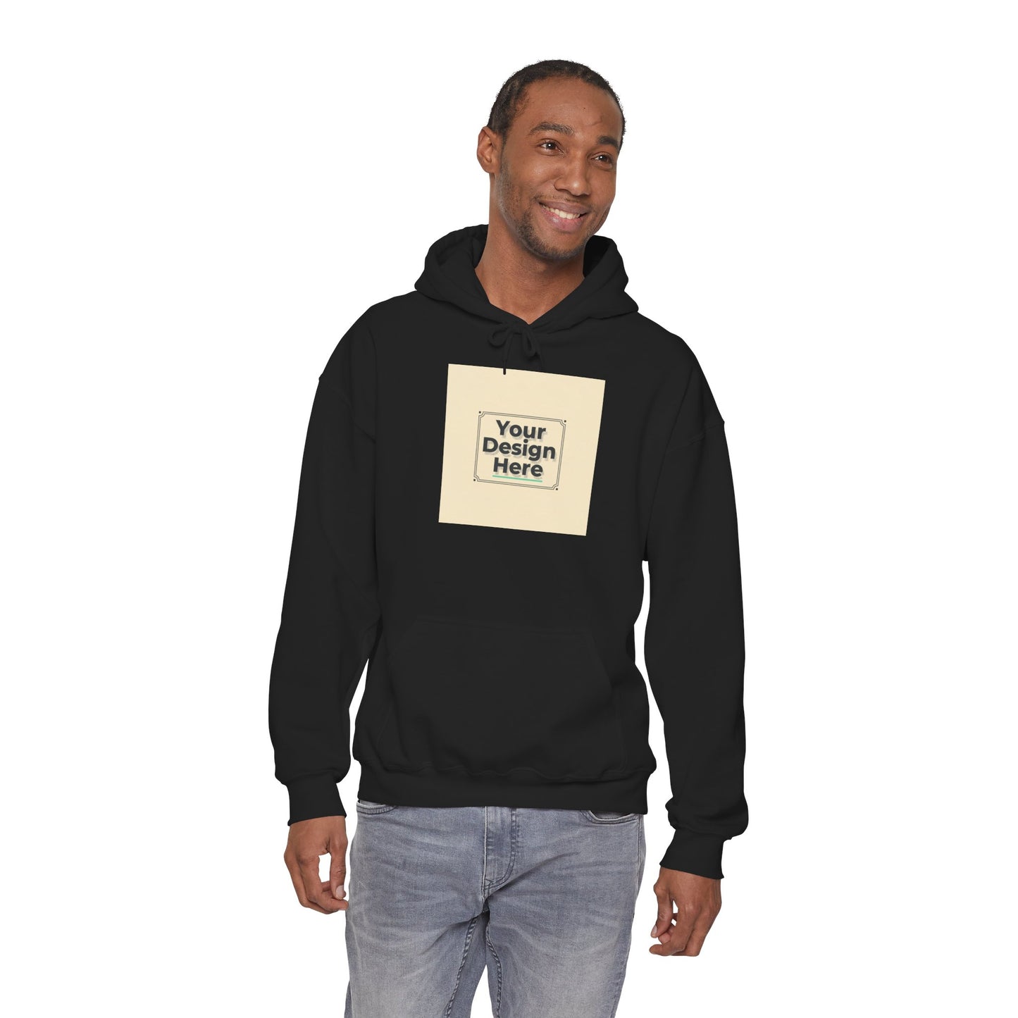 Custom Classic White Hoodie with Centered Square Design Mockup Printify