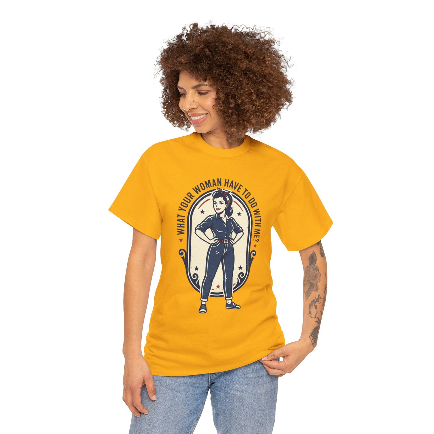 'What Your Woman Have To Do With Me?' Retro Pin-Up Graphic Tee