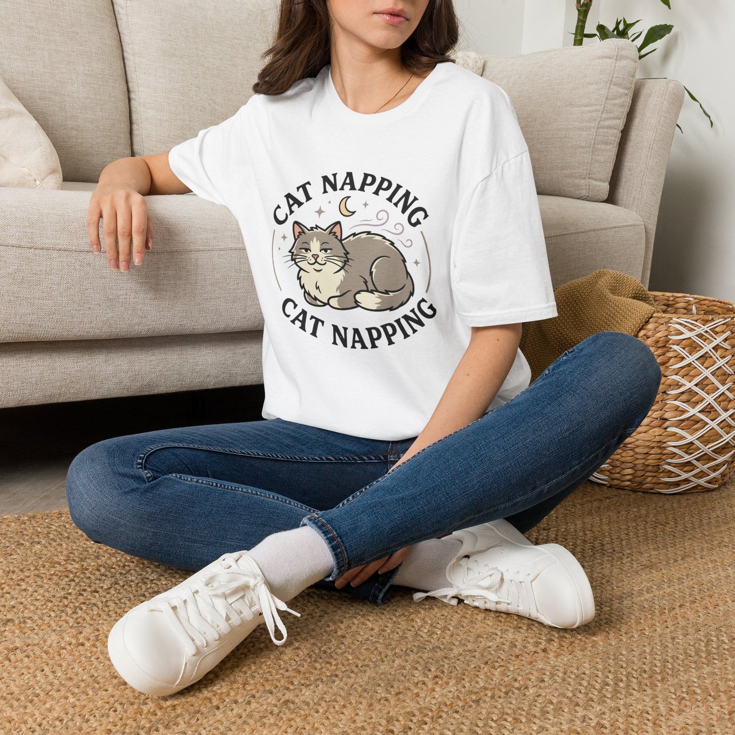Cat Napping T-Shirt — Cute Sleeping Cat Graphic Tee for Cat Lovers