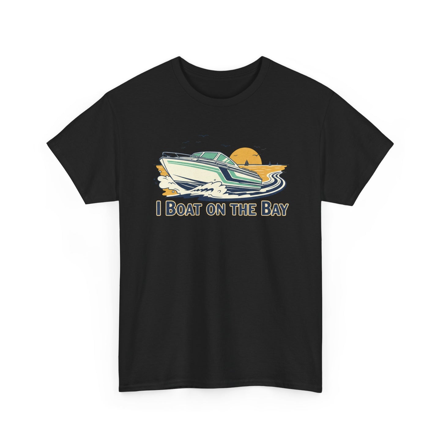 Boat on the Bay T-Shirt — Retro Motorboat Sunset Tee Printify