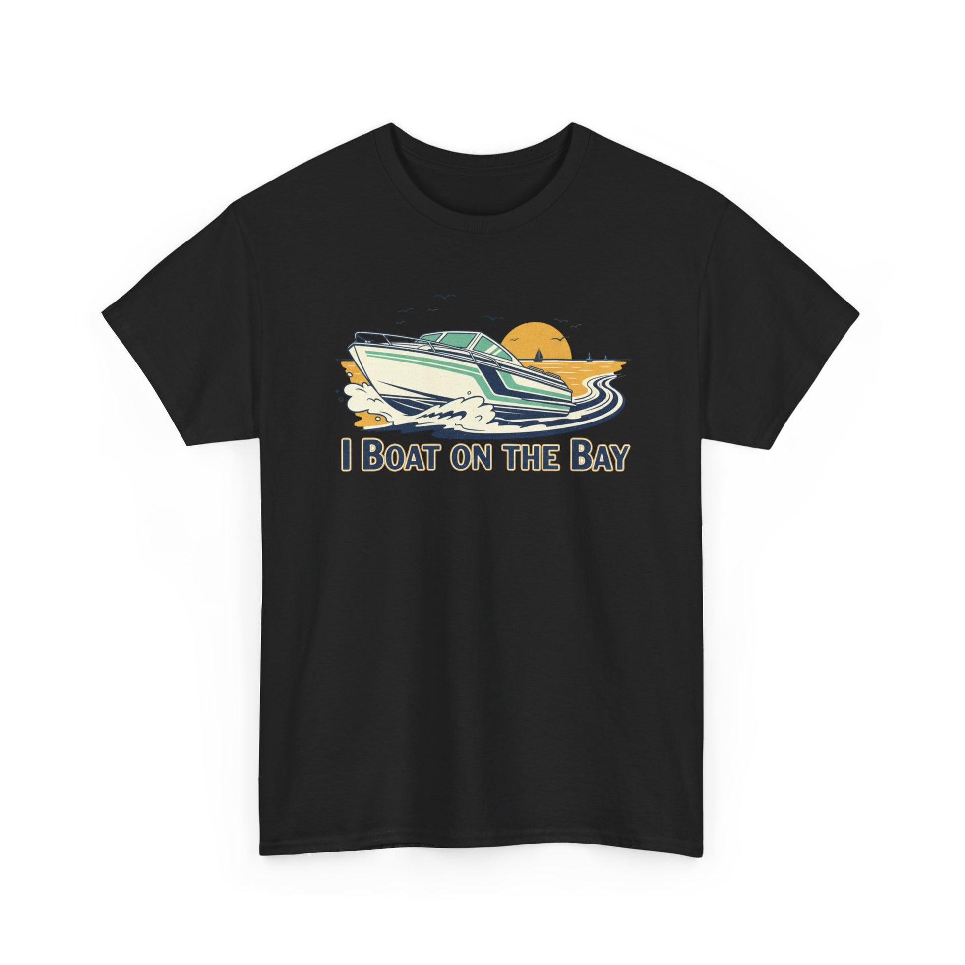 Boat on the Bay T-Shirt — Retro Motorboat Sunset Tee Printify