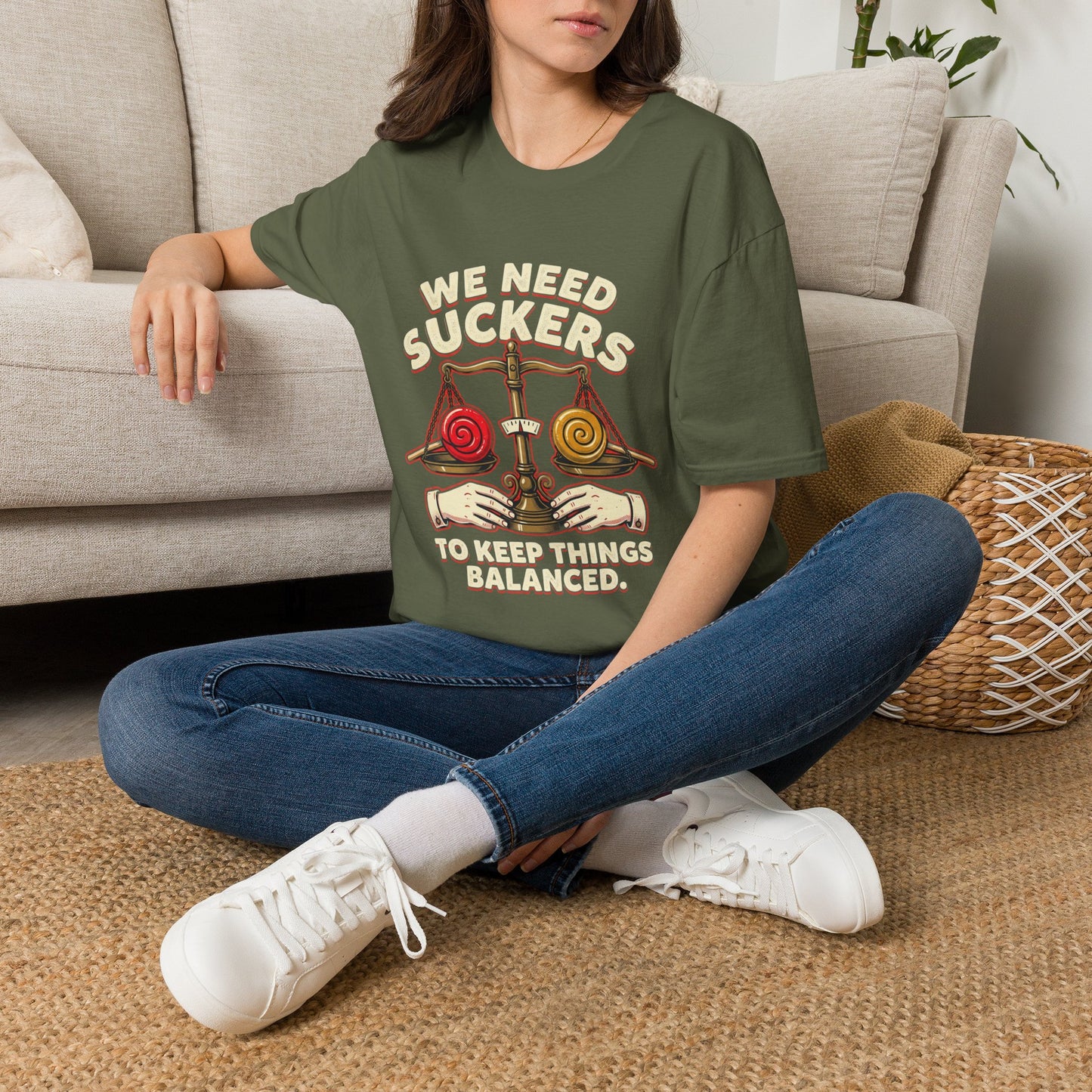 "We Need Suckers to Keep Things Balanced" Retro Candy Scale Tee