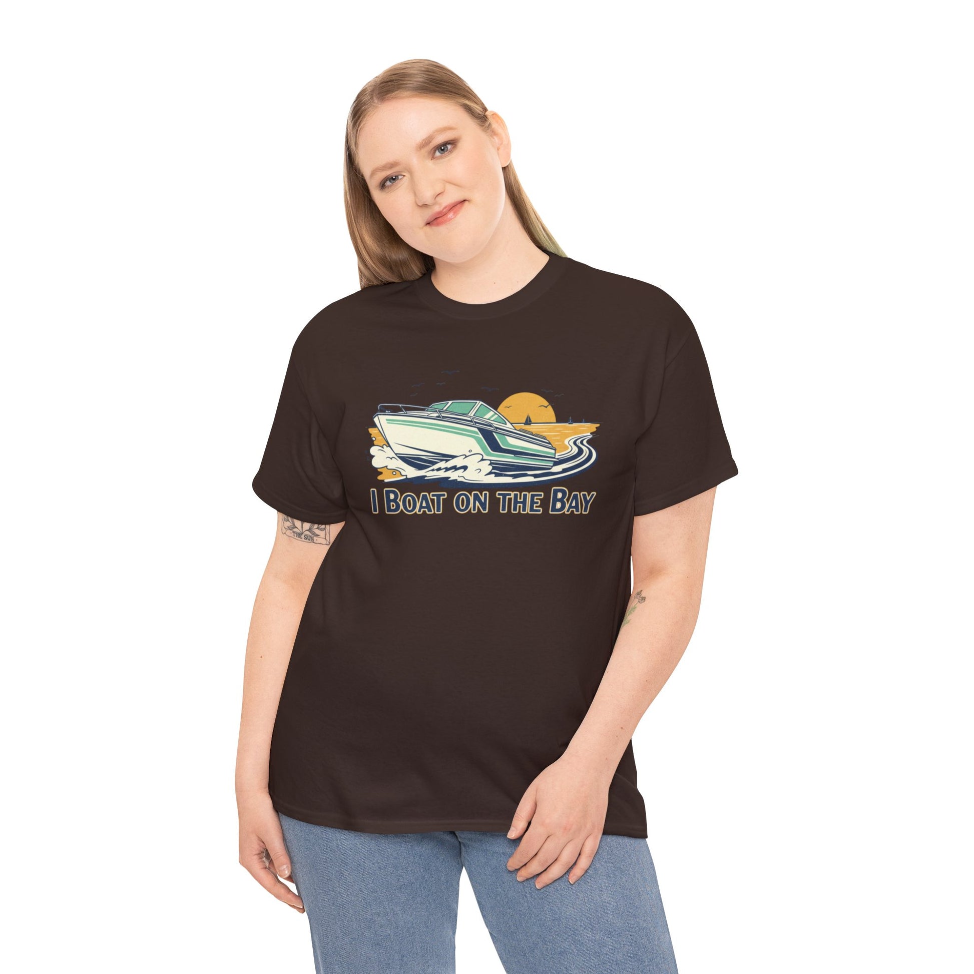 Boat on the Bay T-Shirt — Retro Motorboat Sunset Tee Printify