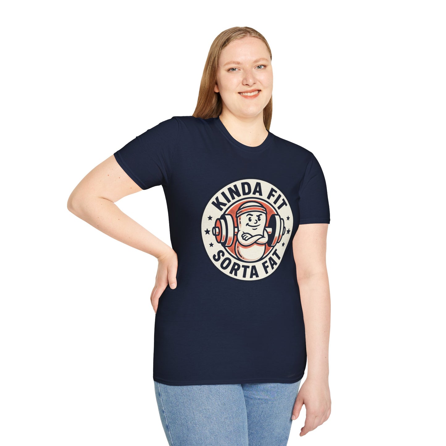 Kinda Fit Sorta Fat Funny Gym T-Shirt — Humorous Weightlifting Tee