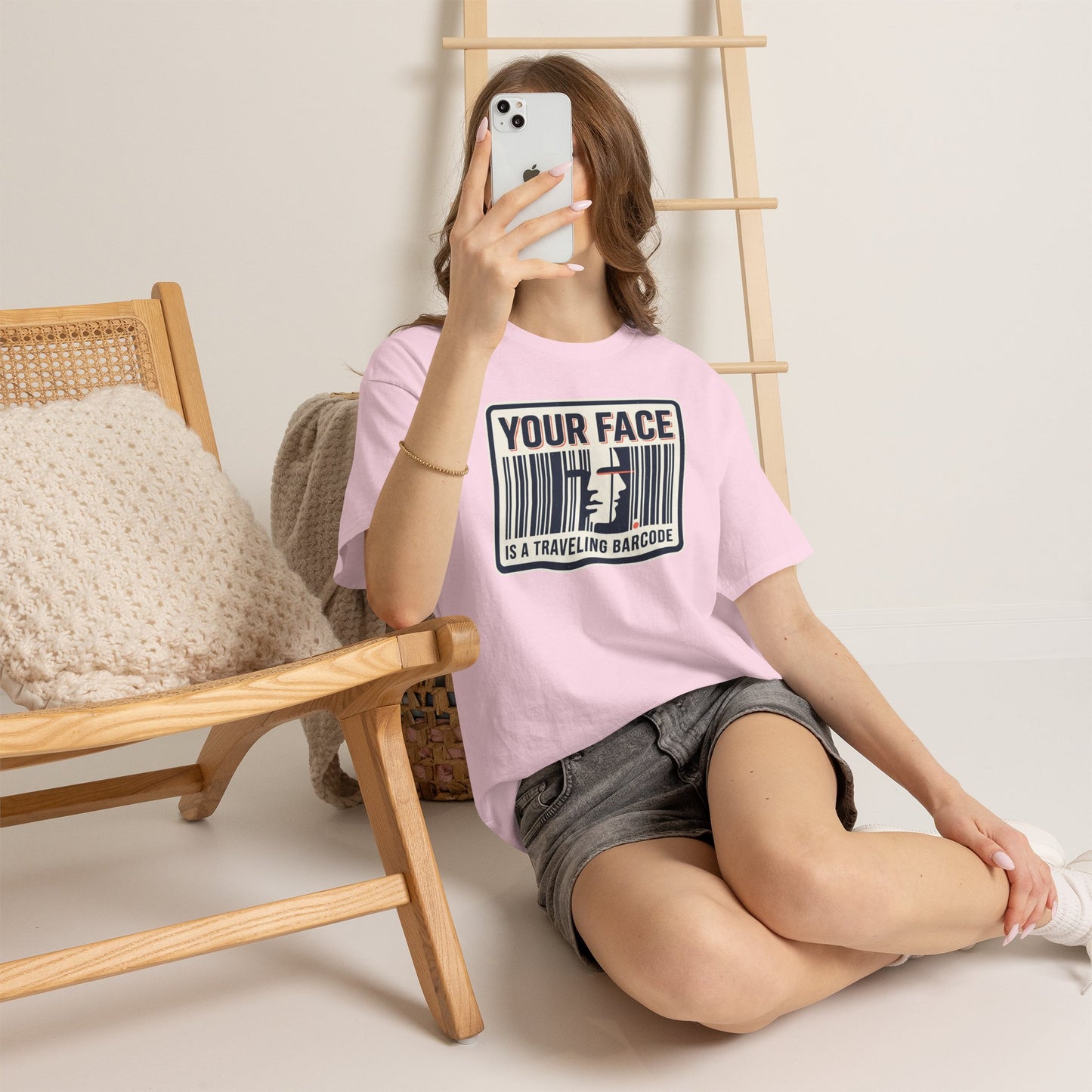 "Your Face Is a Traveling Barcode" Graphic Tee