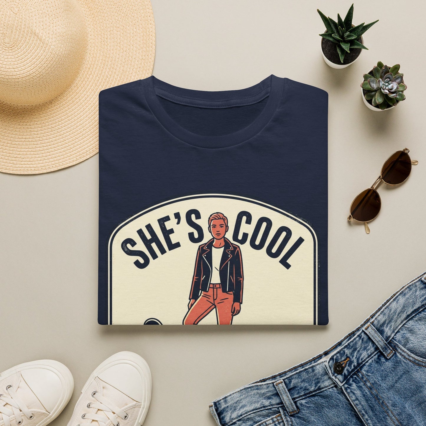 She's Cool Skateboarder T-Shirt — "She's Cool, She Can Ride On It" Retro Graphic Tee
