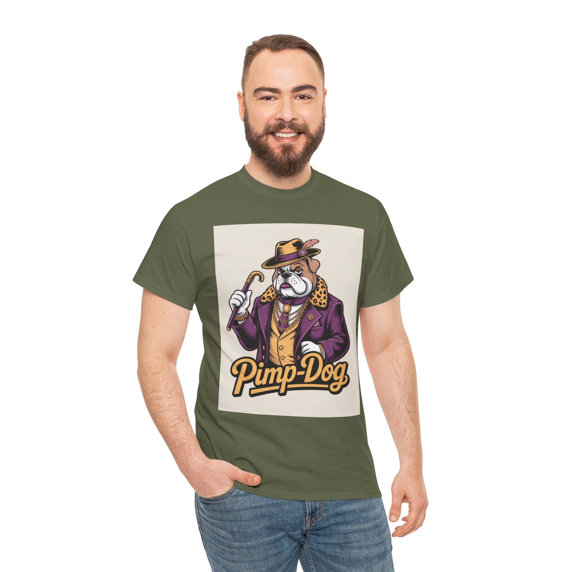 Pimp-Dog Graphic Tee — Retro Bulldog Character Shirt Printify